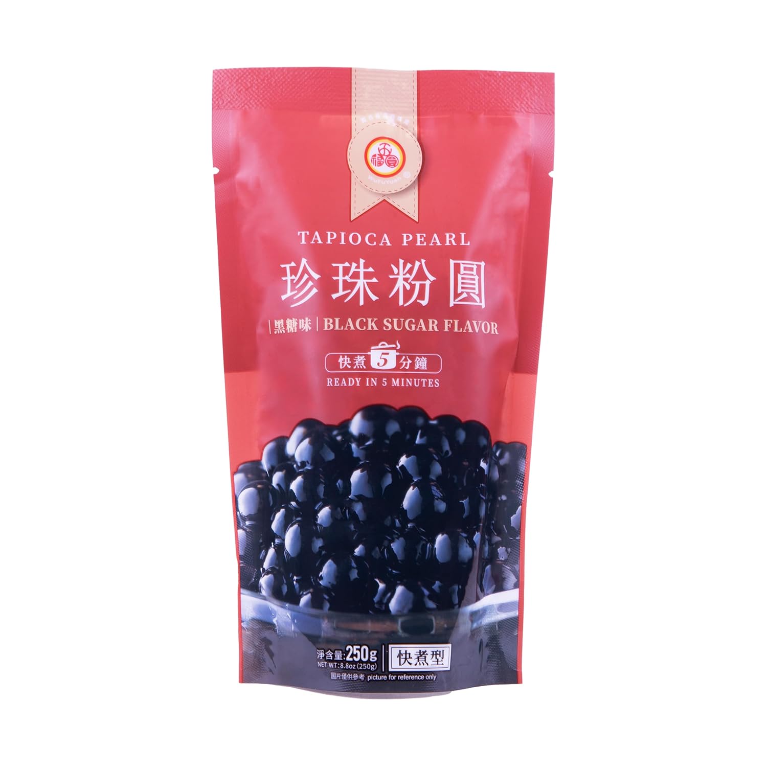 WuFuYuan Boba Tapioca Pearls, Black Sugar Flavor, Ready to Cook in 5 Minutes or Microwave in 3 Minutes, 8.8 oz. (Single Pack)