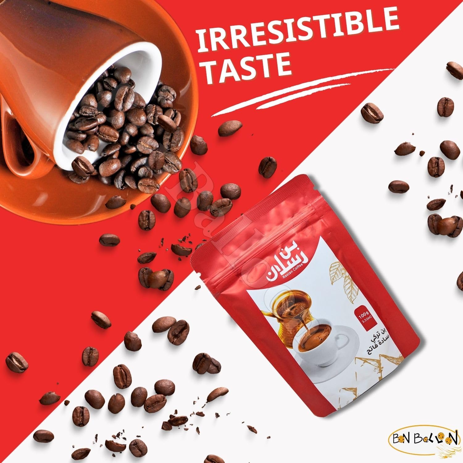 Raslan Coffee Plain Light Roast Turkish Premium Cafe Oriental Arabic Original Arabica Ground Roasted Coffe Blend Roast Halal (1 Pack = 3.52 oz / 100 gm) رسلان بن سادة فاتح حلال