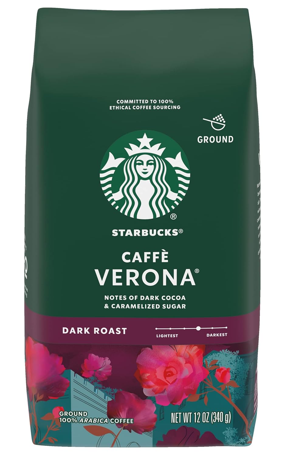 Starbucks Caffe Verona Coffee, Dark, Ground, 12-Ounce Bags (Pack of 3)