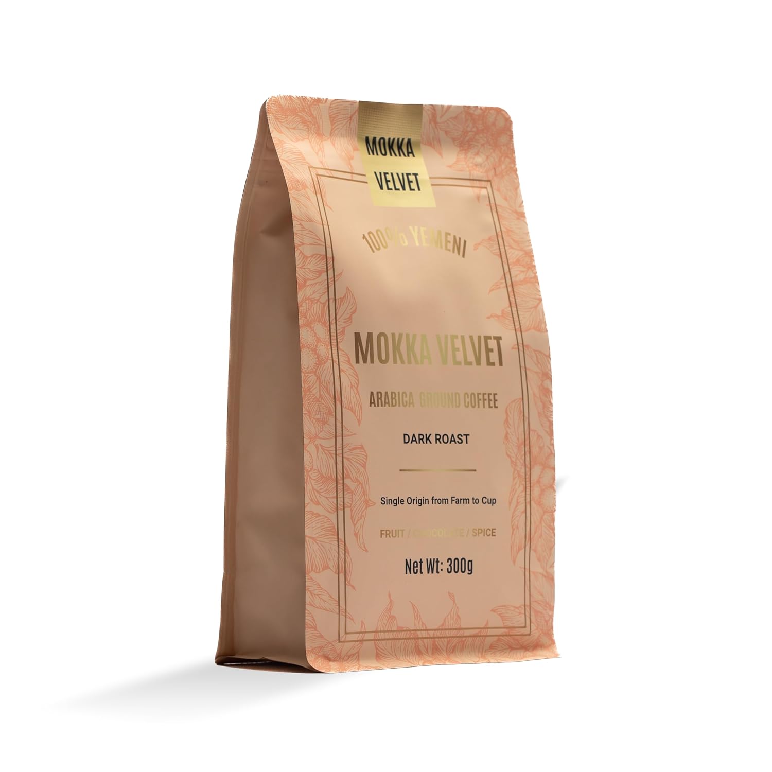 Mokka Velvet Yemeni Ground Coffee - Organically Grown Dark Roast Coffee Ground, Yemeni Coffee, Coffee Grounds, Organic Ground Coffee, Single Origin, 100% Harar Arabica, Resealable Bag 300g.