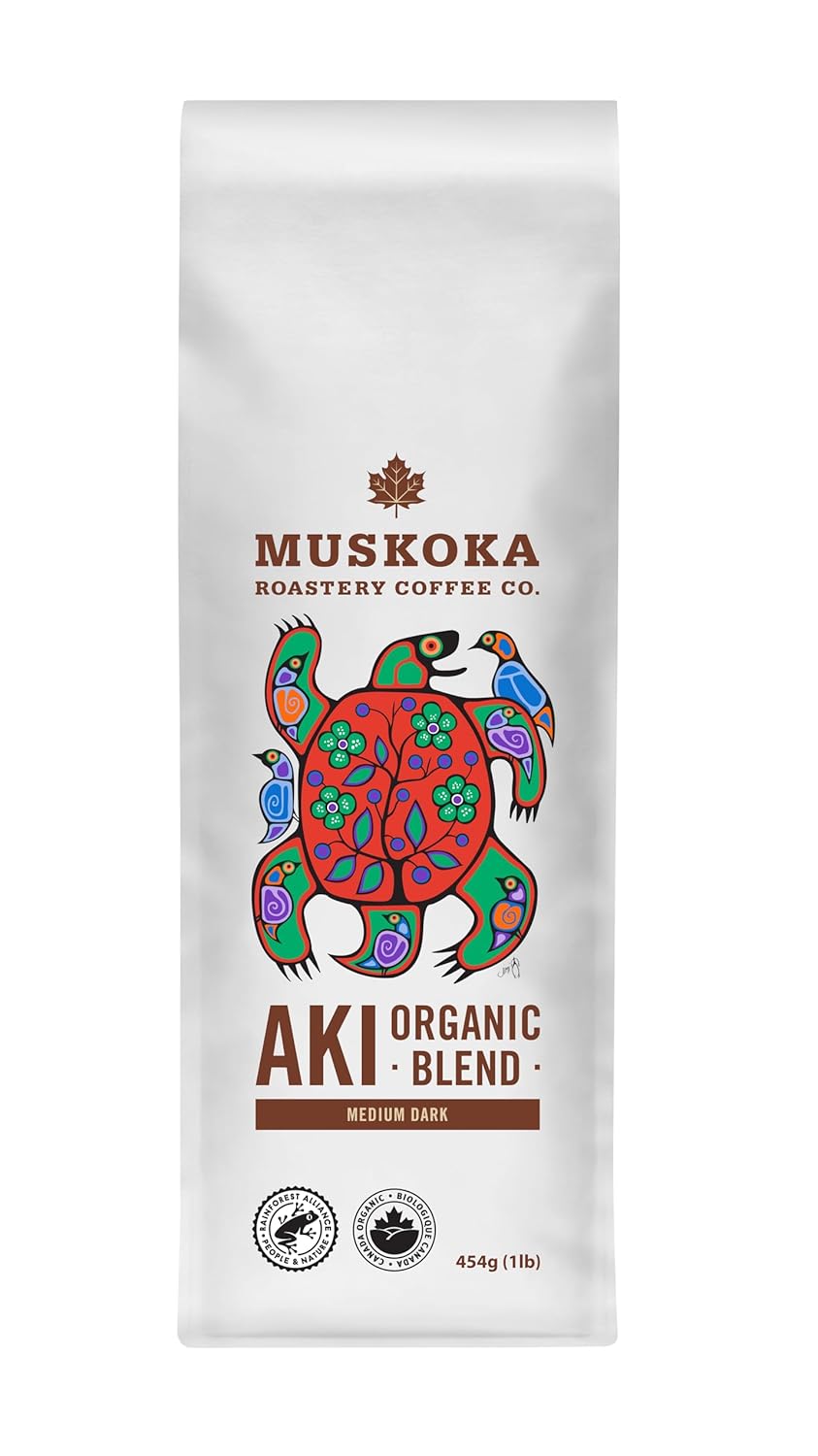 Muskoka Roastery Coffee, Aki Organic Blend, Medium Dark Roast, Ground Coffee, 454g