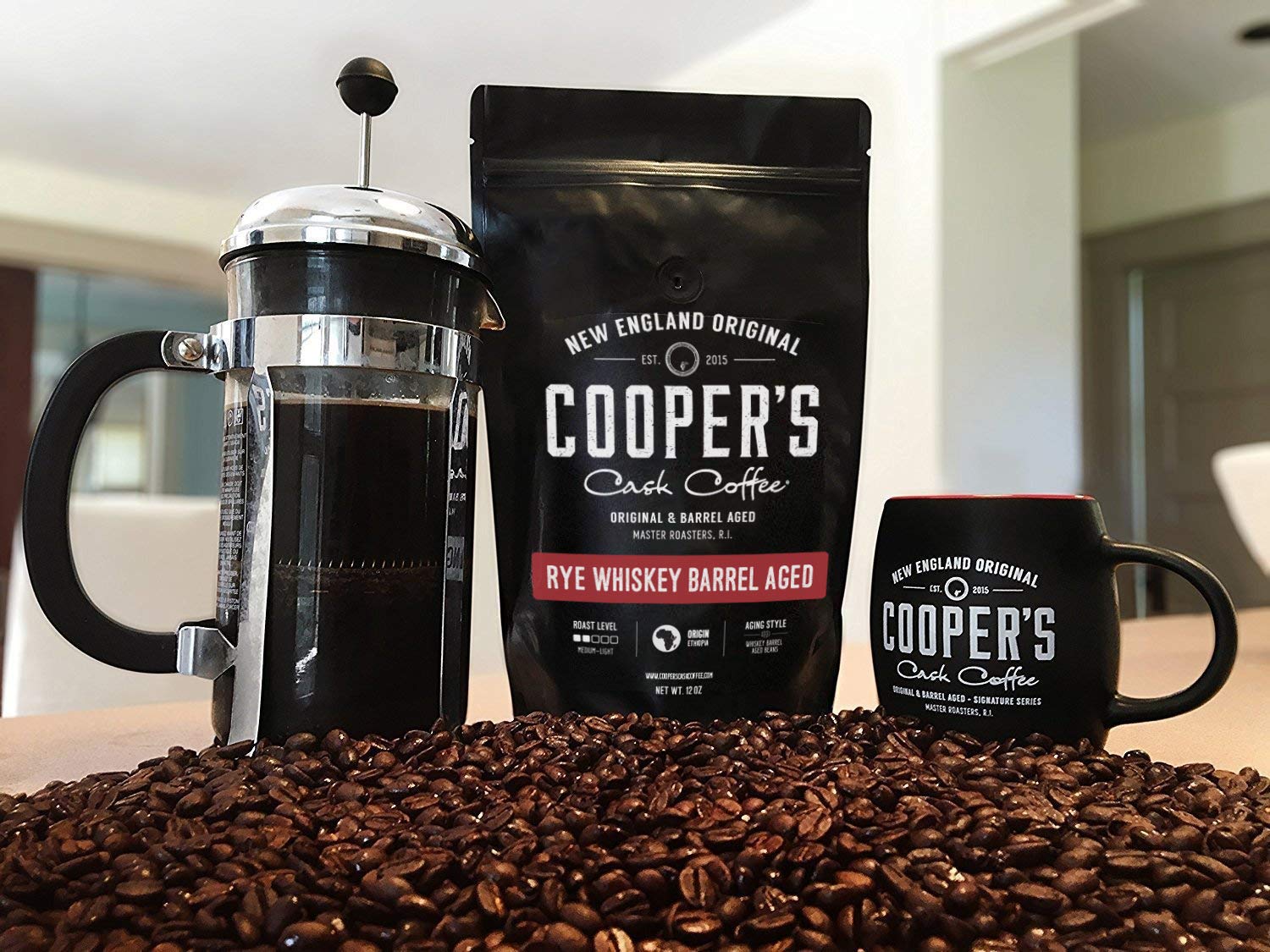 Rye Whiskey Barrel Aged Coffee - Single Origin Ethiopian Coffee Raw Beans Aged in Rye Whiskey Barrels - Ground 12oz and Bourbon Barrel Aged Coffee Set (Pack of 3) - Ground 4oz