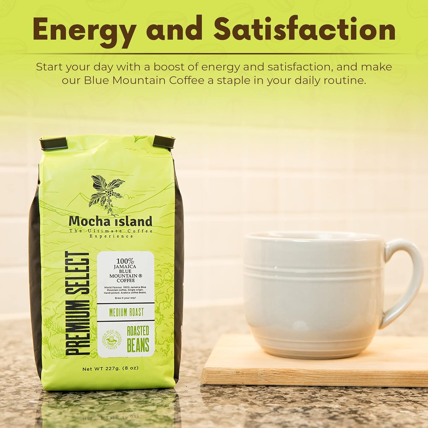 Mocha Island Blue Mountain Coffee from Jamaica Medium Roast Whole Beans (8oz)