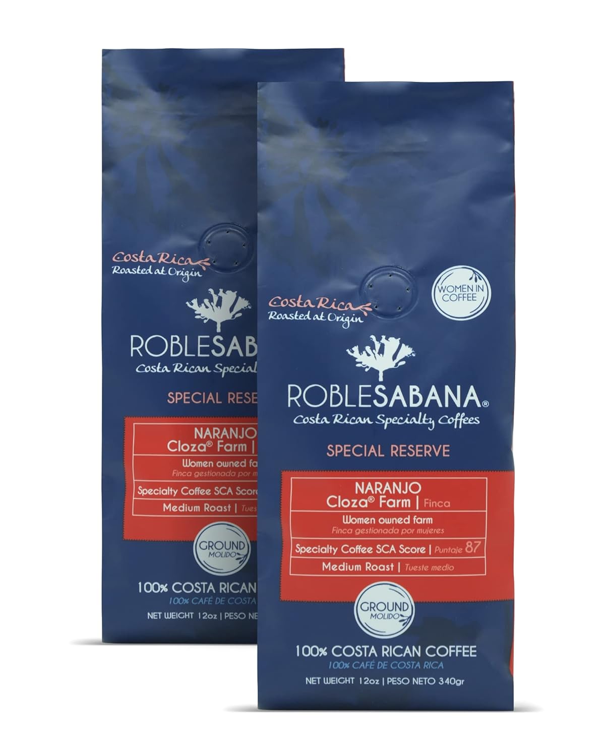 Costa Rican Coffee ROBLESABANA Naranjo Semiwashed process - Specialty grade, Direct Trade, Medium Roast, Ground 12oz (Pack of 2)