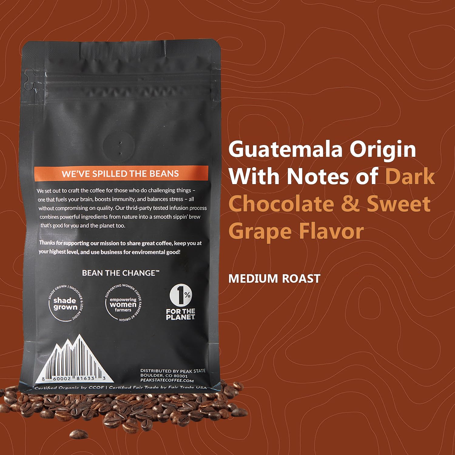Peak State Coffee with Benefits, 3 Bag Variety Pack – Mushroom Coffee, Low Acid & Smooth, Immunity Boost, Brain Sustain & Stress Less, Organic Whole Bean Coffee, Gluten Free, 12 oz. Each