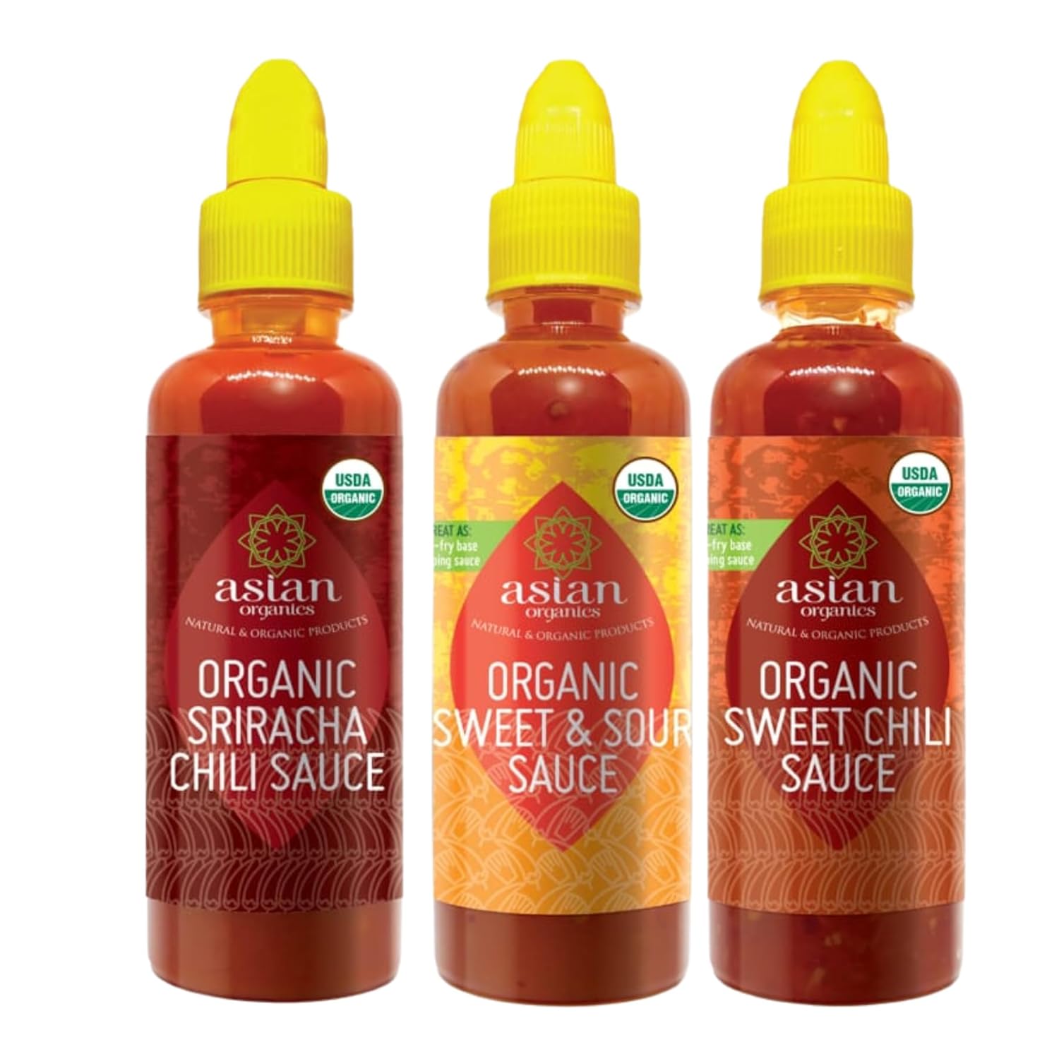 Asian Organics Sauces Variety Pack – Thai Sweet Chili, Sweet & Sour Sauce, Sriracha Chili Sauce, USDA Organic, Non-GMO, Gluten-Free, Made in Thailand, 9.47oz Each