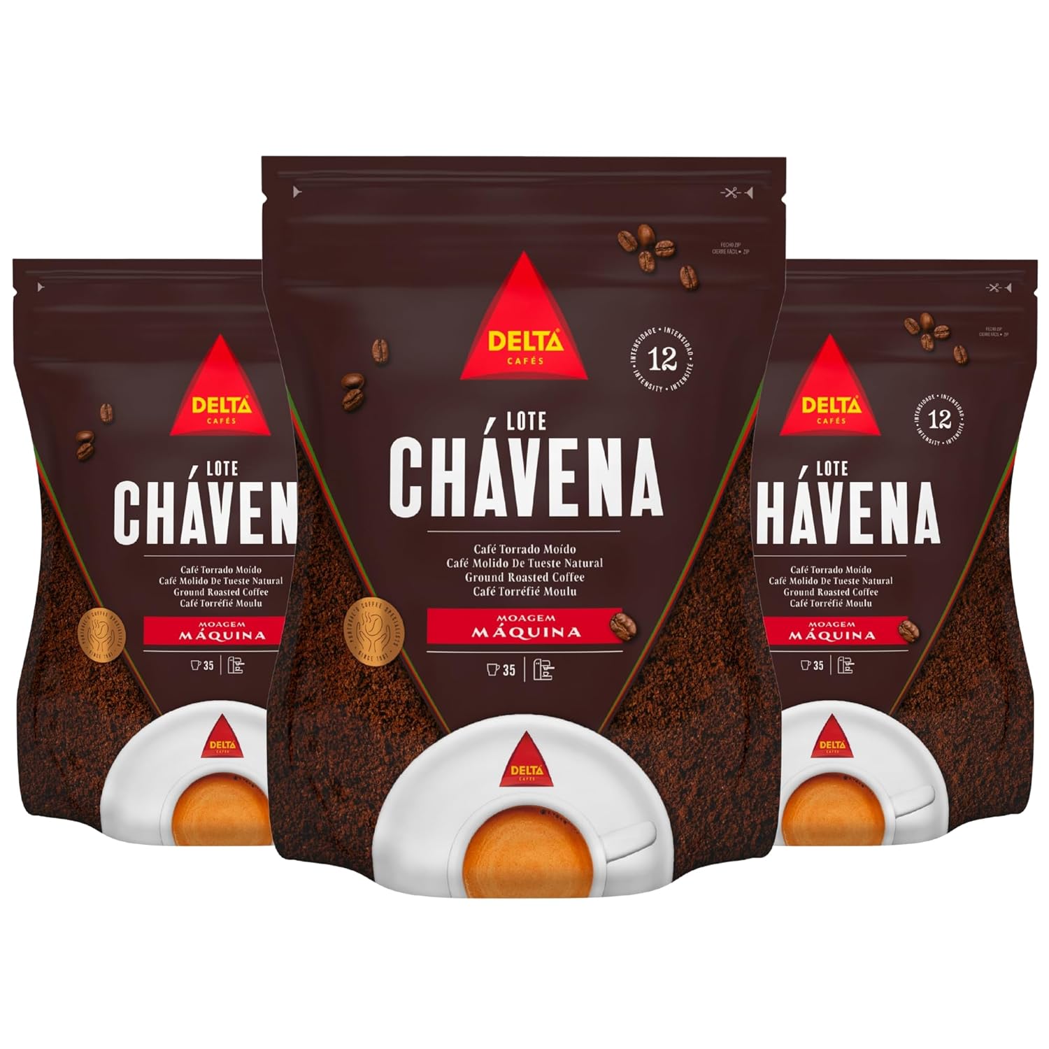 Delta Cafés Lote Chávena Ground Coffee, Smooth and Delicious Medium Roast Coffee, Espresso Machine Compatible, Universal Grinding 8.81 Ounces (Pack of 3)