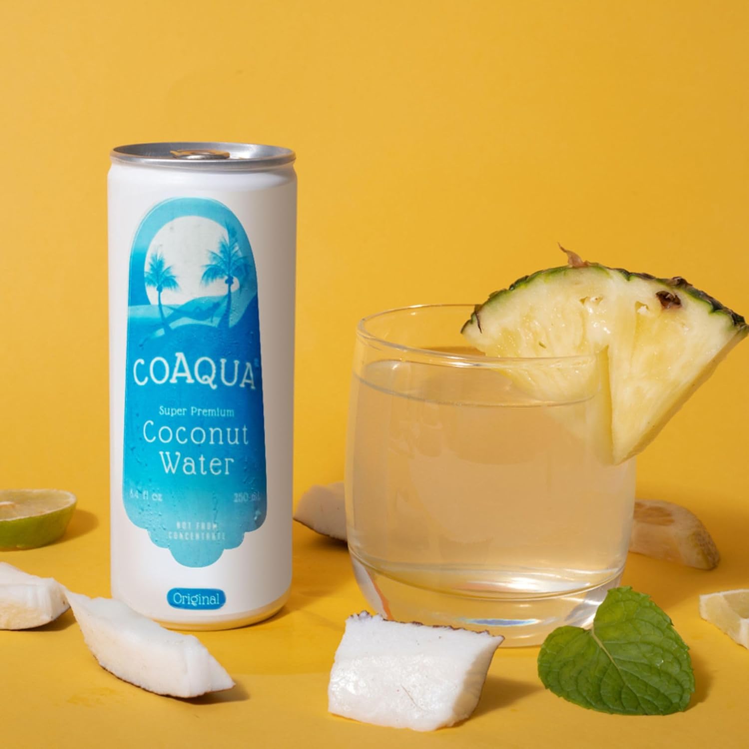 CoAqua Organic Coconut Water, 24 Pack, Natural Electrolytes for Hydration, Naturally Sweet Electrolyte Drink Potassium, Pure Coconut Water Not from Concentrate, Fat Free, Low Sugar, 8.4 Fl Oz Cans