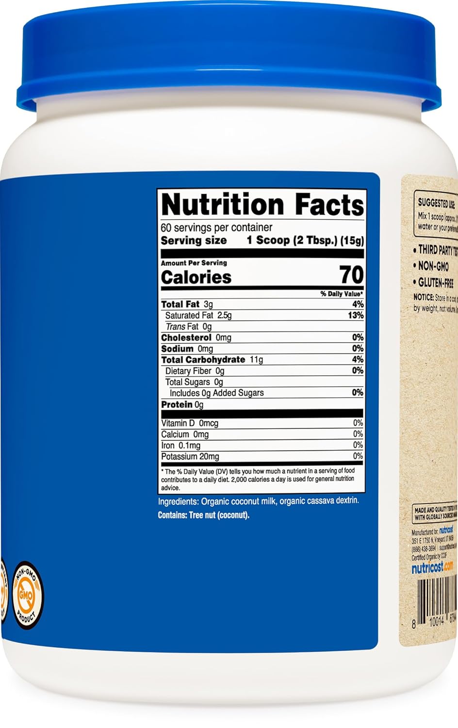 Nutricost Organic Coconut Milk Powder 2LBS - Non-GMO, Certified Organic Coconut Milk Powder