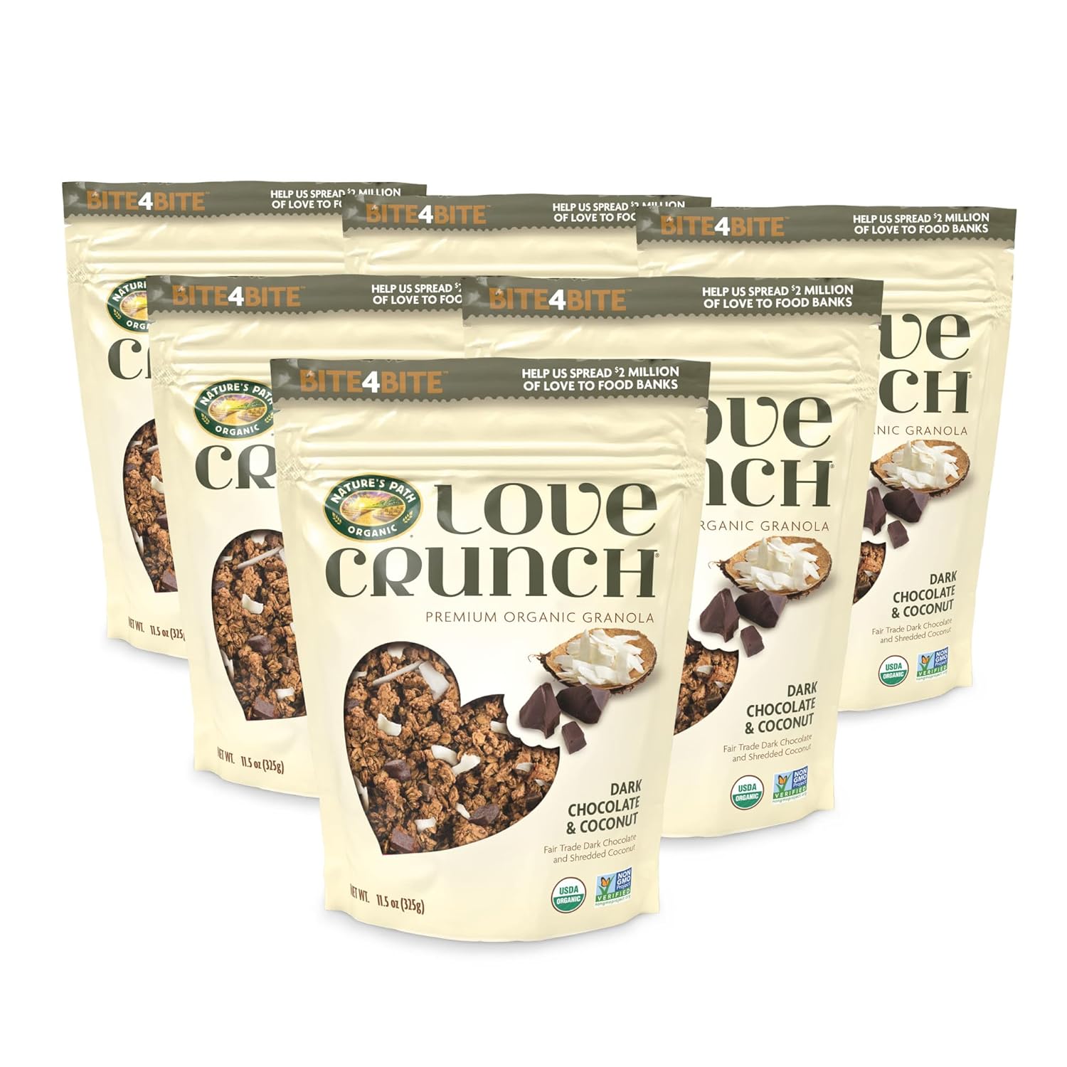 Love Crunch Organic Dark Chocolate & Coconut Granola, 11.5 oz (Pack of 6), Non-GMO, Fair Trade, by Nature's Path