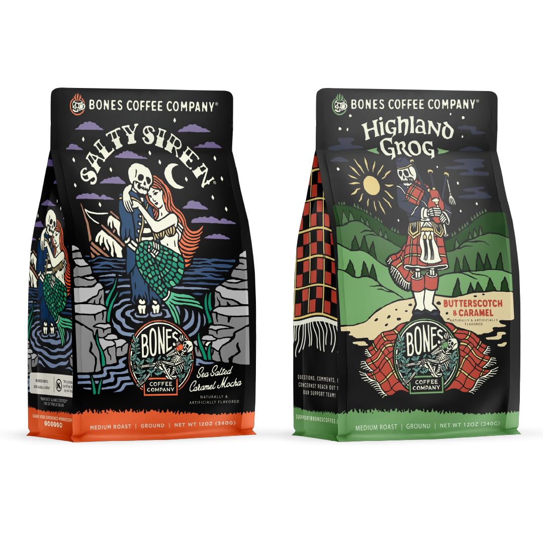 Bones Coffee Company Salty Siren With Highland Grog Ground Coffee, 12 oz Bundle
