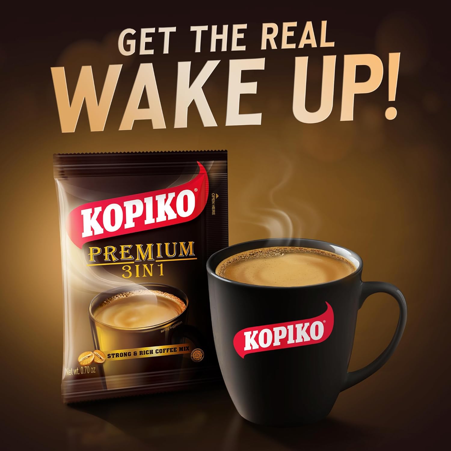 KOPIKO Premium 3 in 1 Instant Coffee Mix – Authentic Indonesian Volcanic Coffee, Strong Yet Smooth, Pre-Mixed with Creamer & Sugar (21.2 OZ in 30 Coffee Sachets)