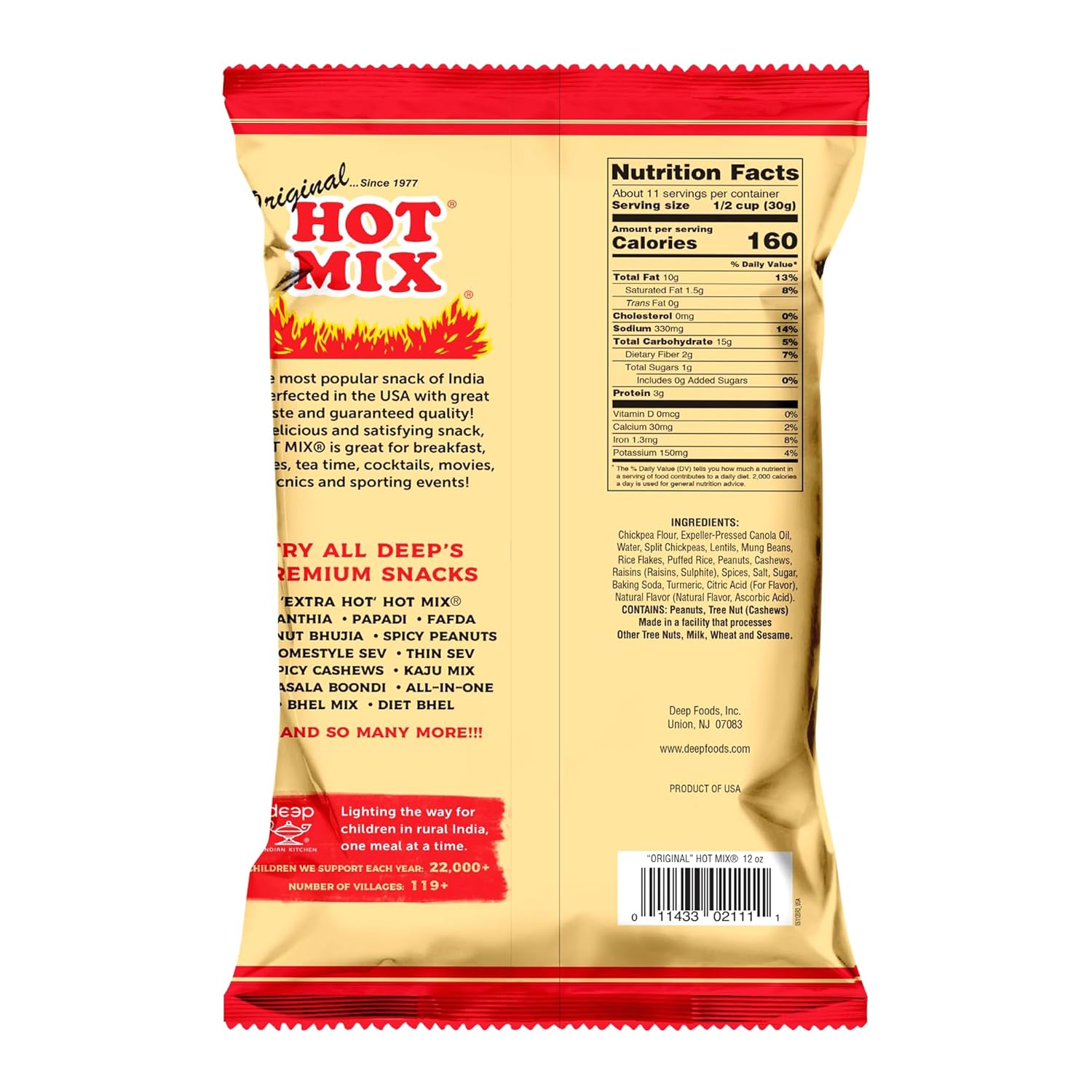 Deep Hot Mix Original Chawanu Namkeen Snacks - 12 oz/340gram | Home style Indian Namkeen mixture | Crispy & Crunchy Traditional Namkeen | Mildly Spiced & Flavorful | Ready to Eat Snacks