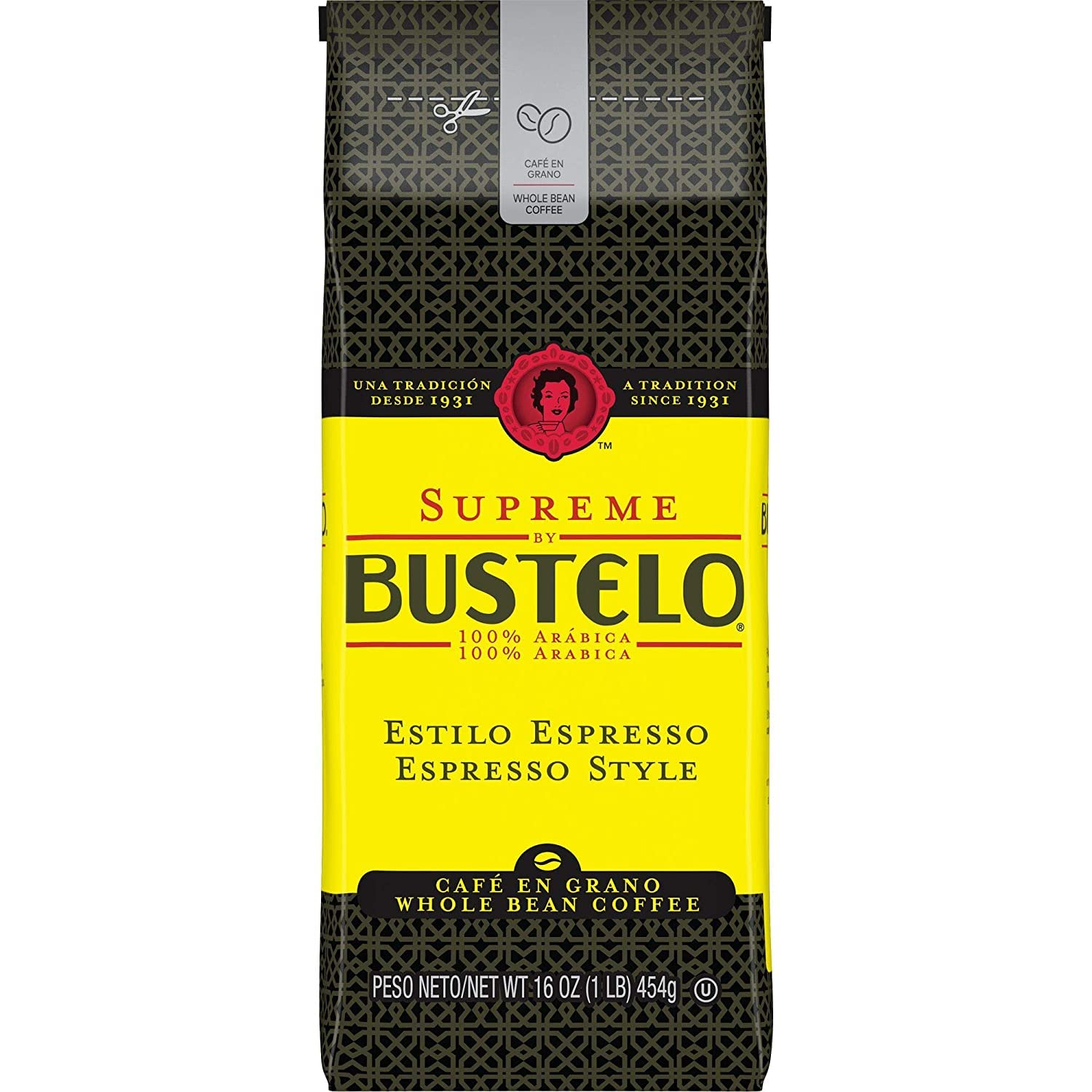 Supreme by Bustelo Whole Bean Espresso Coffee, 16-Ounce Bag (1 Pound)