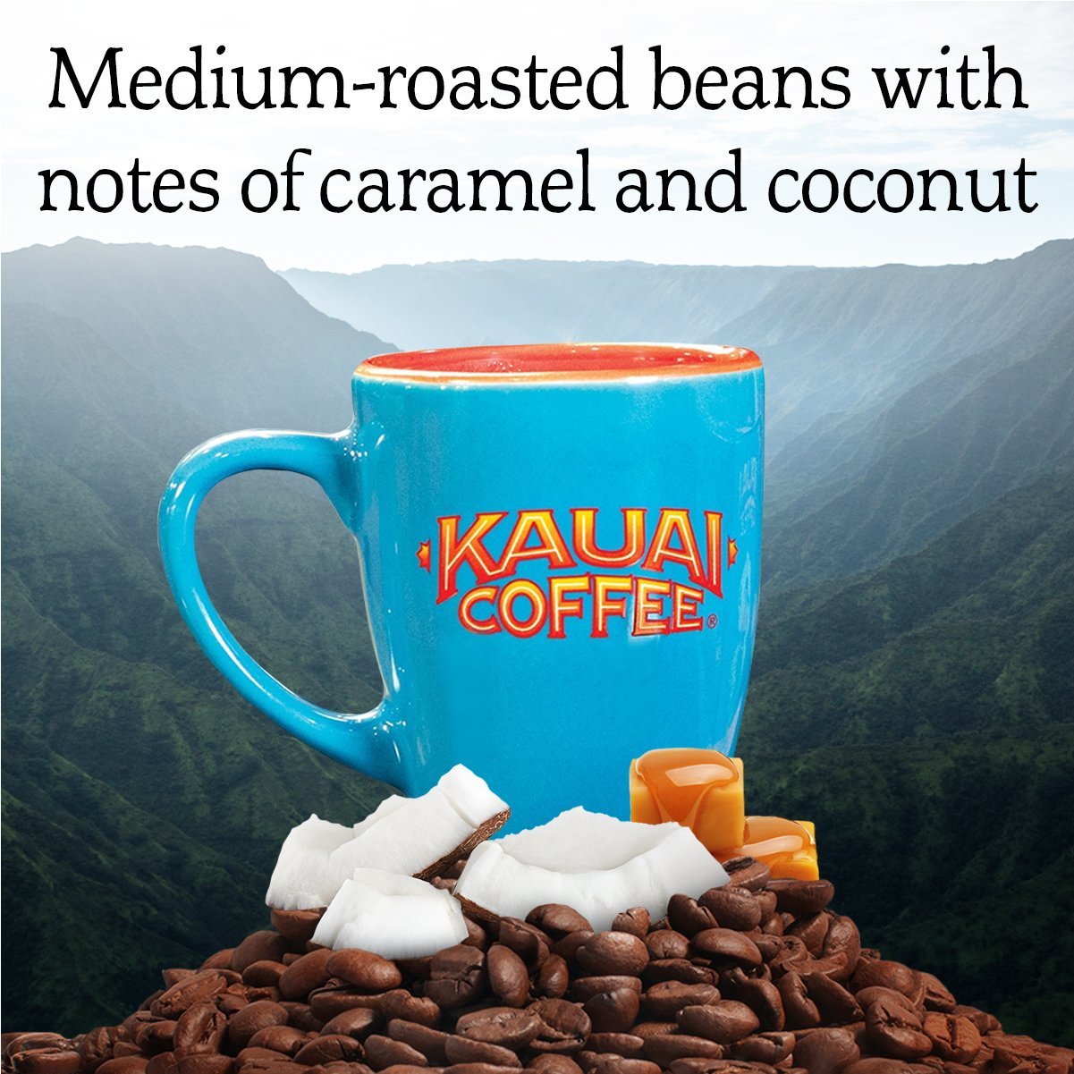 Kauai Coffee Ground Coffee – Smooth, Rich, Medium Roast – Nutty Caramel and Tropical Coconut – Arabica Coffee, 10% Hawaiian with No Bitterness – Coconut Caramel Crunch, 2 Pack of 24oz