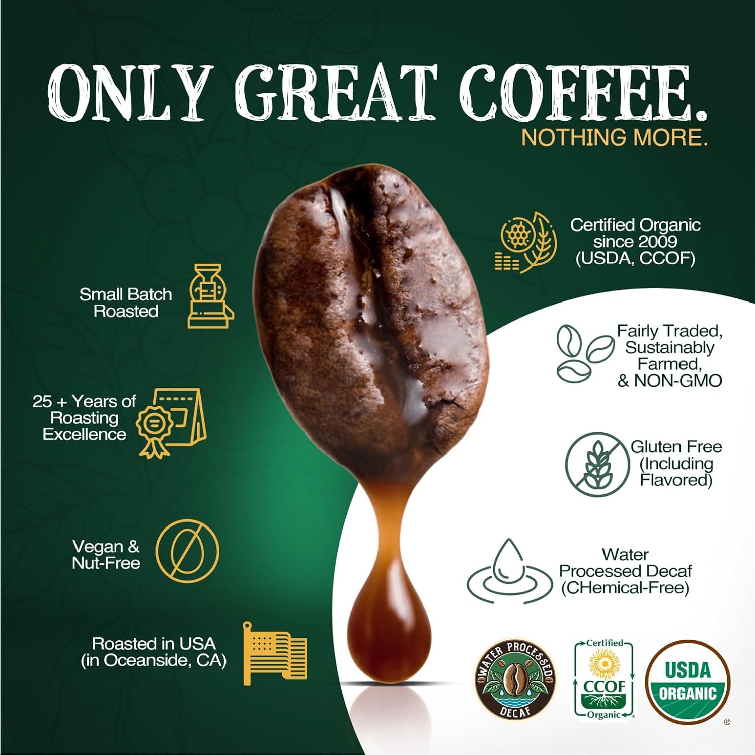 The Bean Organic Coffee Company 50/50 (Half Caff) French Roast, 50% Decaf, Dark Roast, Ground Coffee, 16-Ounce Bag, Café Molido Tostado Orgánico descafeinado