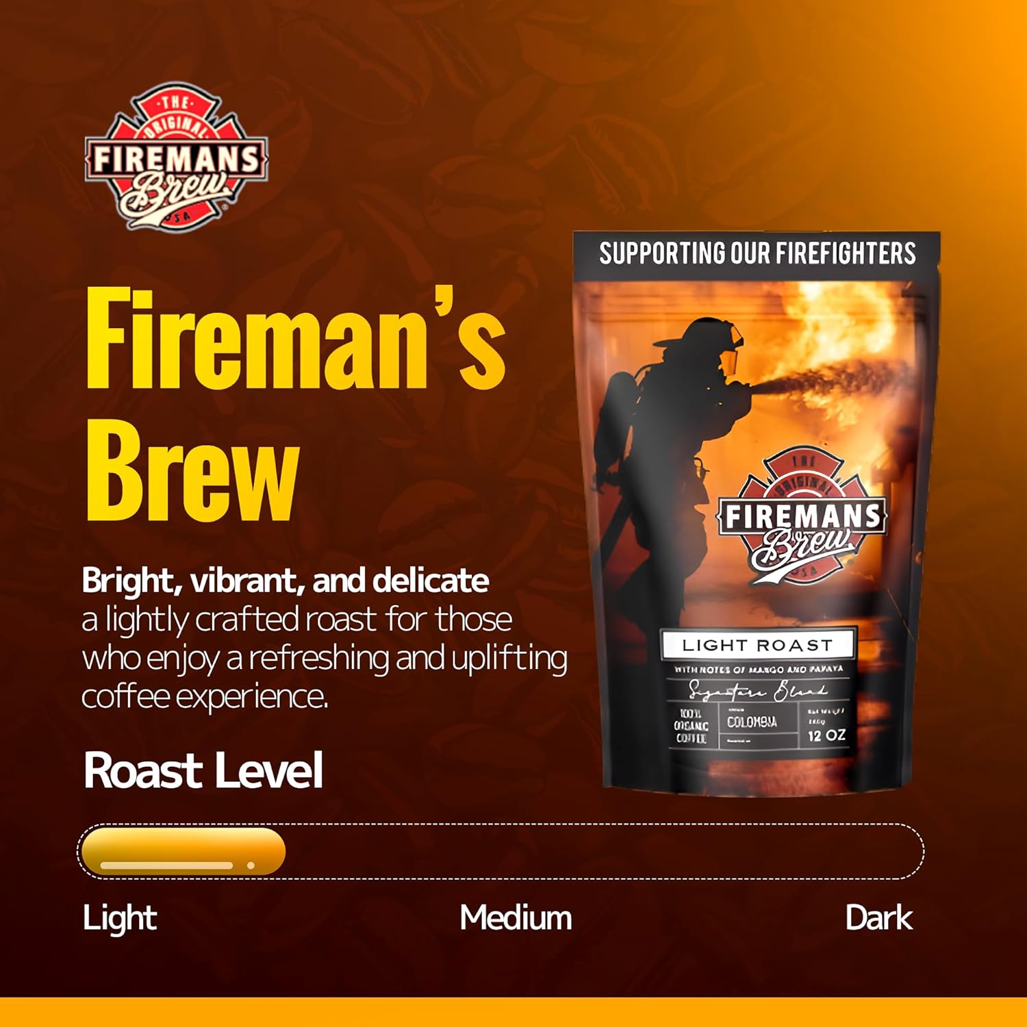 Firemans Brew Light Roast Coffee – Bold & Robust Ground Coffee – 100% Arabica Beans, Rich, Full-Bodied Flavor – Freshly Roasted Gourmet Coffee – Low Acid, Small Batch Coffee – Supports Firefighter Causes