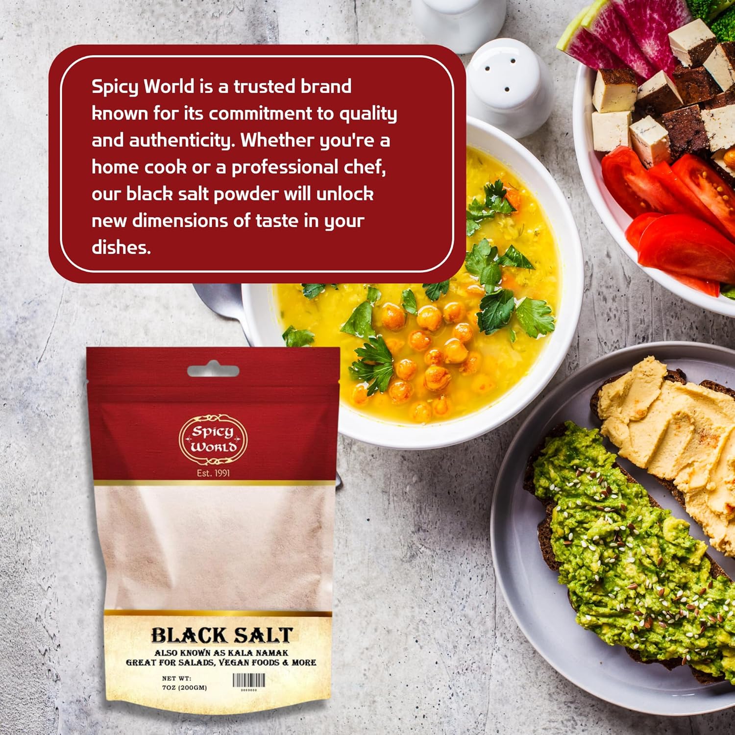 Spicy World Black Salt Powder (Kala Namak Mineral) 7 Oz - Vegan, Pure, Unrefined, Non-GMO & Natural - Perfect for Tofu Scramble, Egg Taste