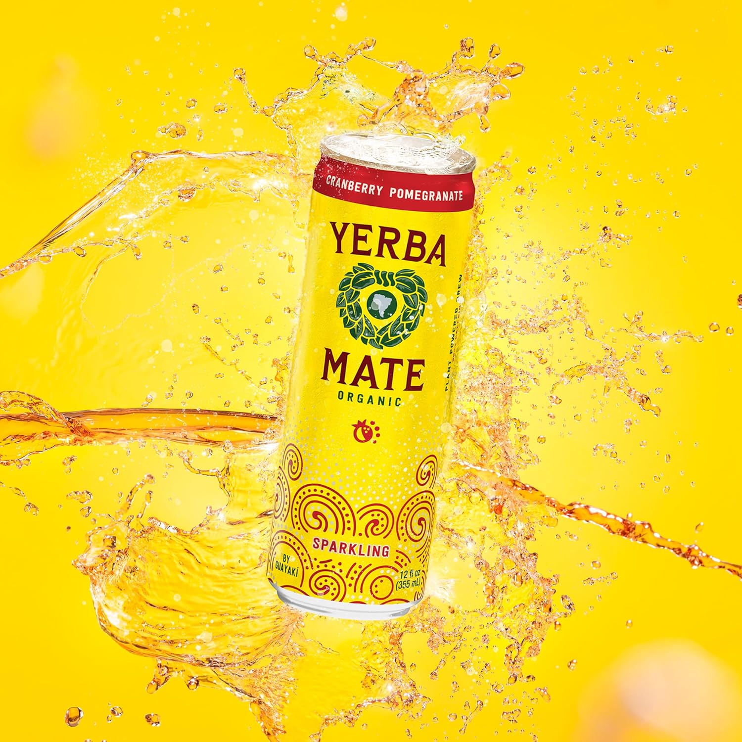 Guayakí Yerba Mate, Organic Sparkling Energy Drink Alternative, Cranberry Pomegranate, 80mg Natural Plant Based Caffeine, Smooth Energy & Focus, Carbonated, 15.5 Oz (Pack of 12) (Packaging May Vary)