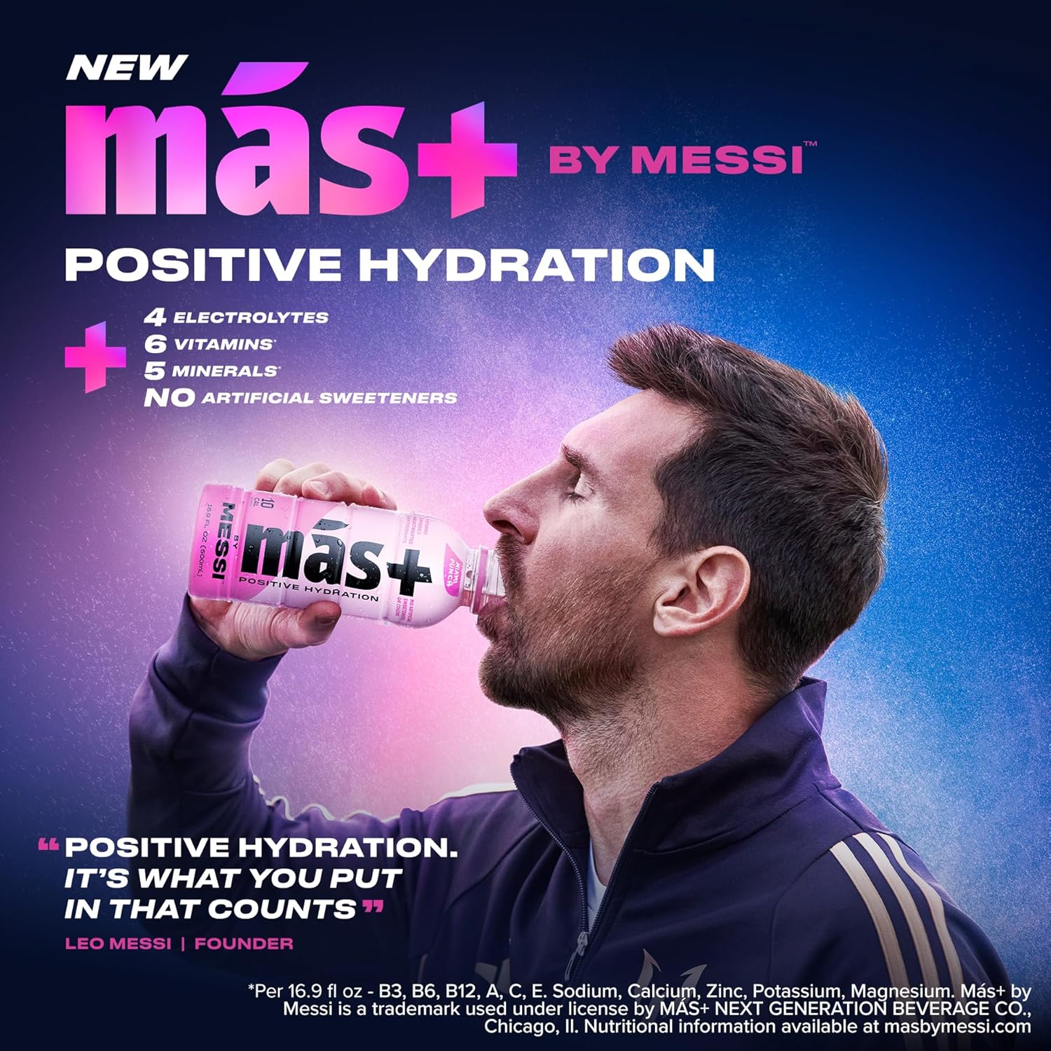 Más+ by Messi 16.9oz Miami Punch Sports Drink & Hydration Beverage, 12-pack