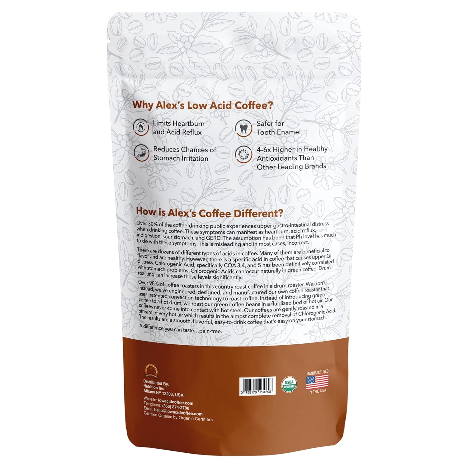 Alex's Low Acid Organic Coffee 12oz Bag - Fresh Ground French Roast (Pack of 3)