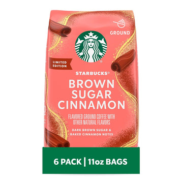 Starbucks Ground Coffee, Brown Sugar Cinnamon Naturally Flavored Coffee, 100% Arabica, Limited Edition, 6 Bags (11 Oz Each)