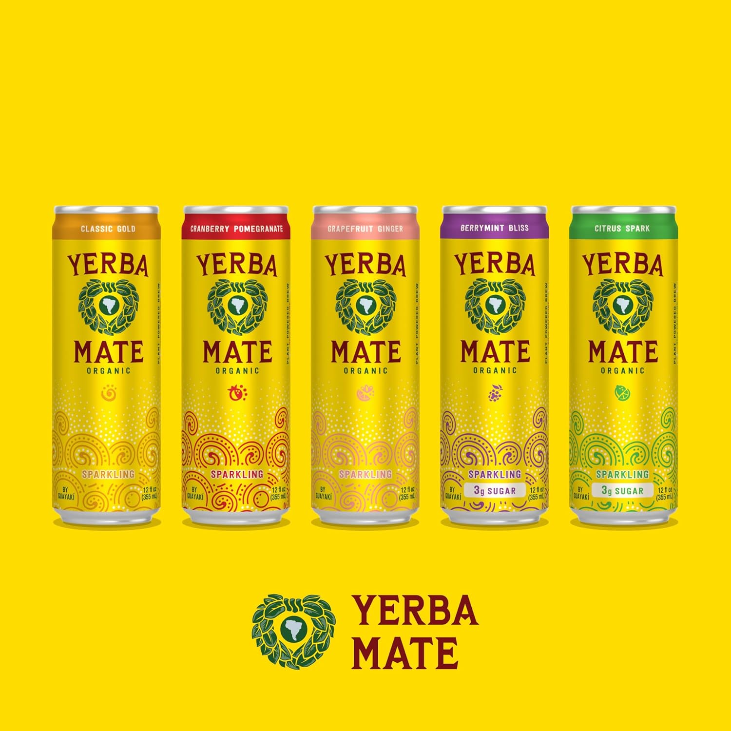 Guayakí Yerba Mate, Organic Sparkling Energy Drink Alternative, Cranberry Pomegranate, 80mg Natural Plant Based Caffeine, Smooth Energy & Focus, Carbonated, 15.5 Oz (Pack of 12) (Packaging May Vary)