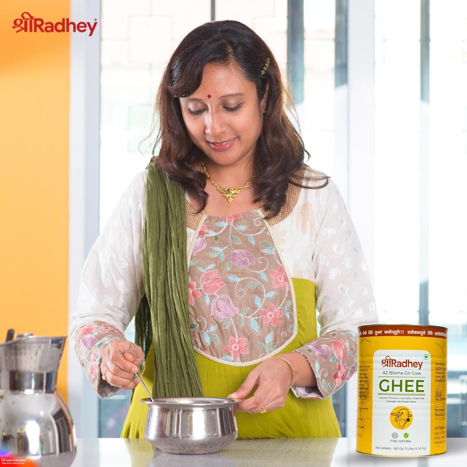 SHREE RADHEY A2 Bilona Gir Cow Ghee | 5 Litre | Traditional Bilona Method | Cultured | Premium | Immunity Booster | Pure | Natural | Healthy | Lactose and gluten free | Keto Friendly | Food Grade TIN