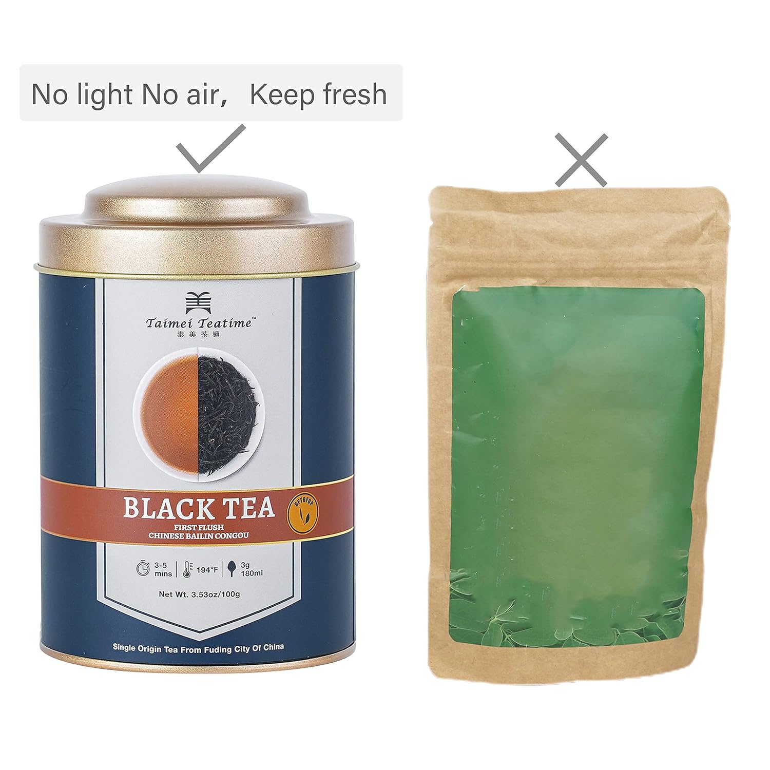 Taimei Teatime Premium Silver Needle White Tea(1.76oz|50g) and Royal Congou Black Tea(3.53oz|100g) with Natural Sweet Taste