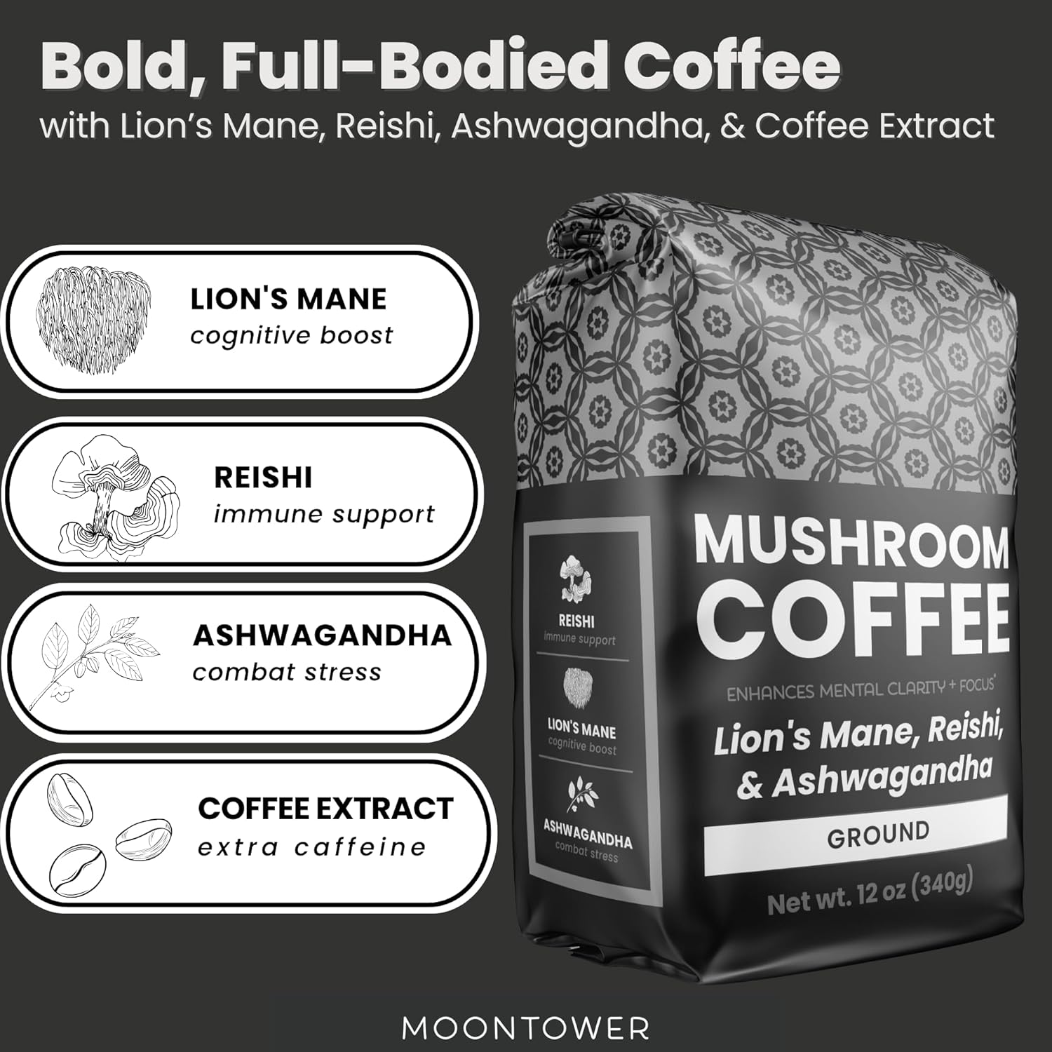 High Caffeine Mushroom Coffee and Adaptogen Chai Tea Latte
