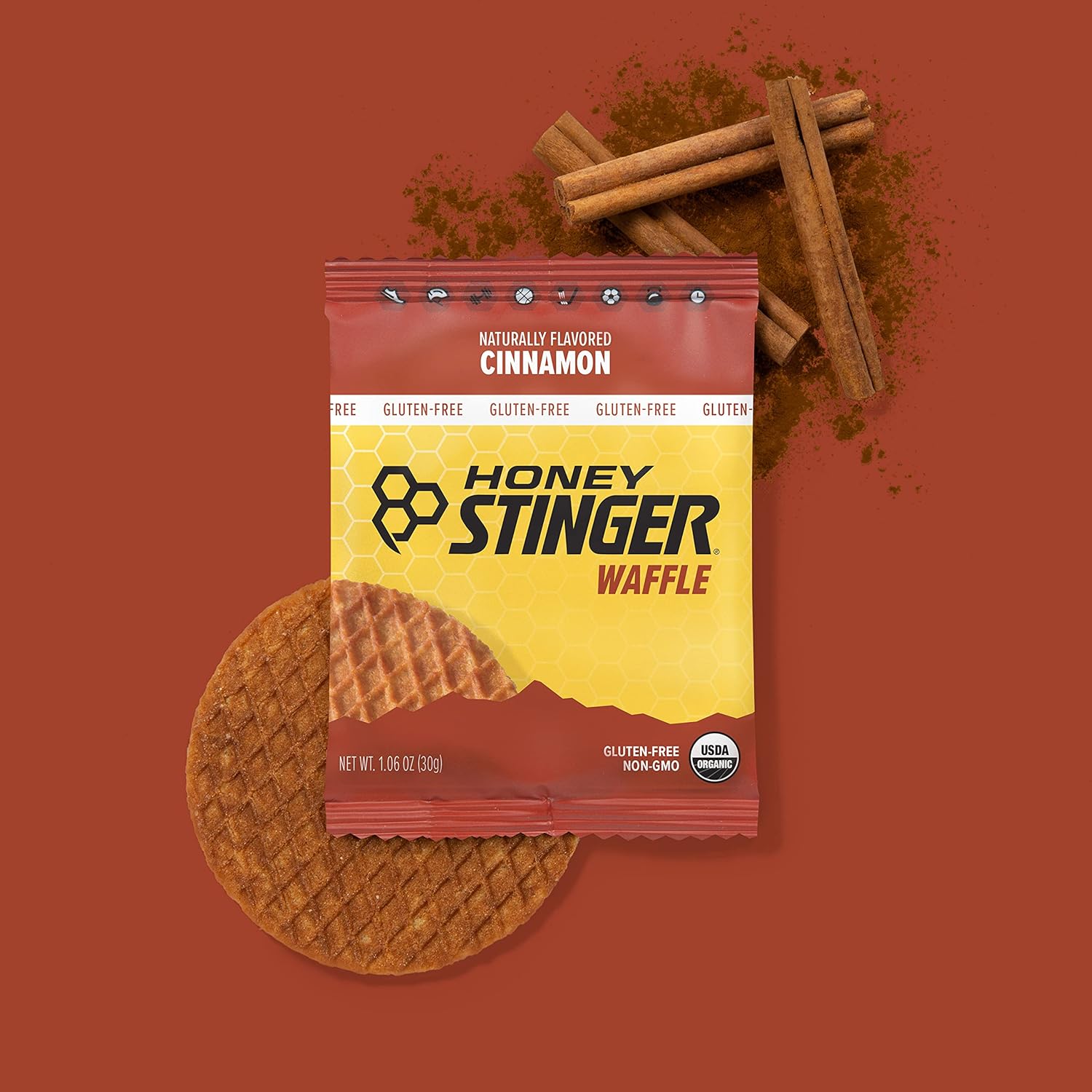 Honey Stinger Organic Gluten Free Cinnamon Waffle | Energy Stroopwafel for Exercise, Endurance and Performance | Sports Nutrition for Home & Gym, Pre and Post Workout | Box of 16 Waffles, 16.96 Ounces