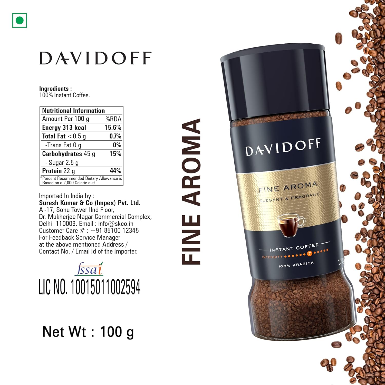 Davidoff Espresso 57 Intense Fine & Rich Aroma Instant Ground Coffee, 100 g, Pack of 3, Glass Bottle