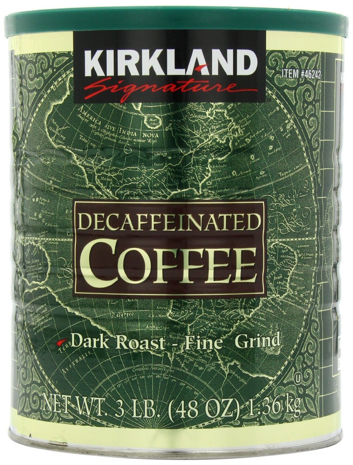 Kirkland Signature 100% Colombian Dark Roast Decaffeinated Ground Coffee - 1.36kg