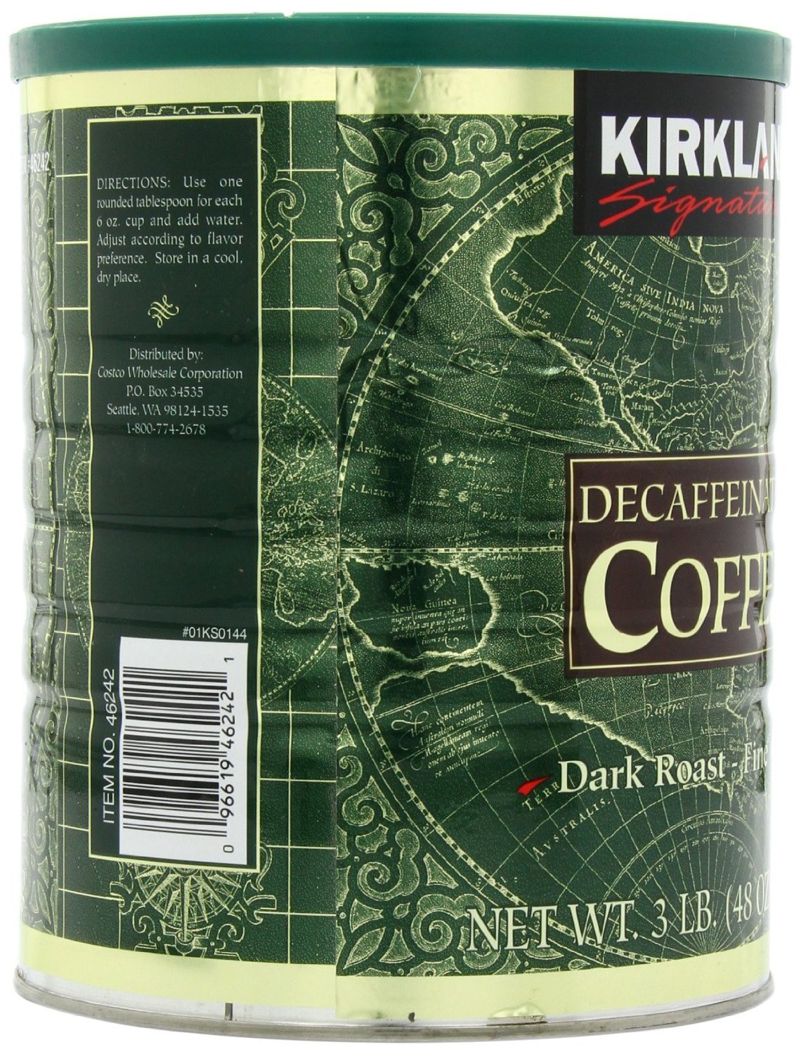 Kirkland Signature 100% Colombian Dark Roast Decaffeinated Ground Coffee - 1.36kg