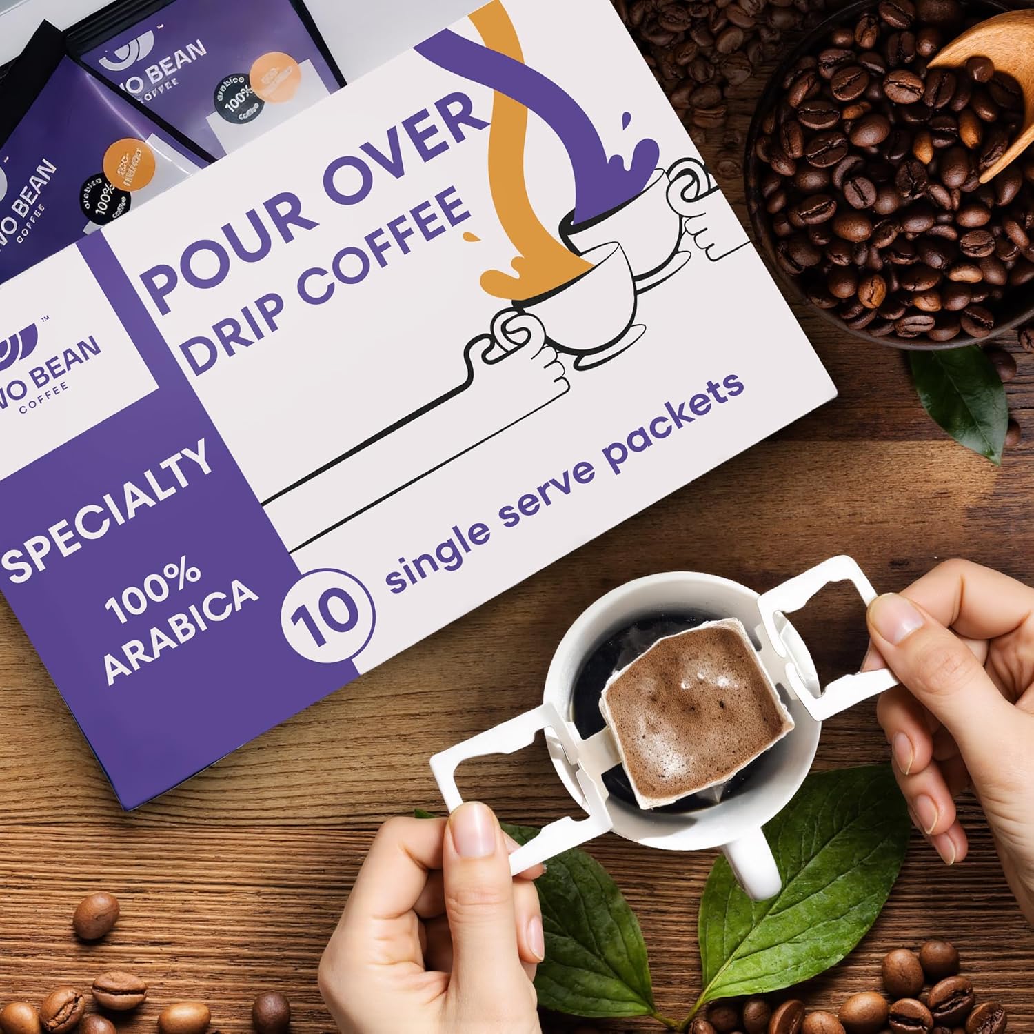 Single Serve Pour Over Drip Coffee Packets - Specialty 100% Arabica - 10-Pack Like Tea Bags Filter for Travel Camping Backpacking