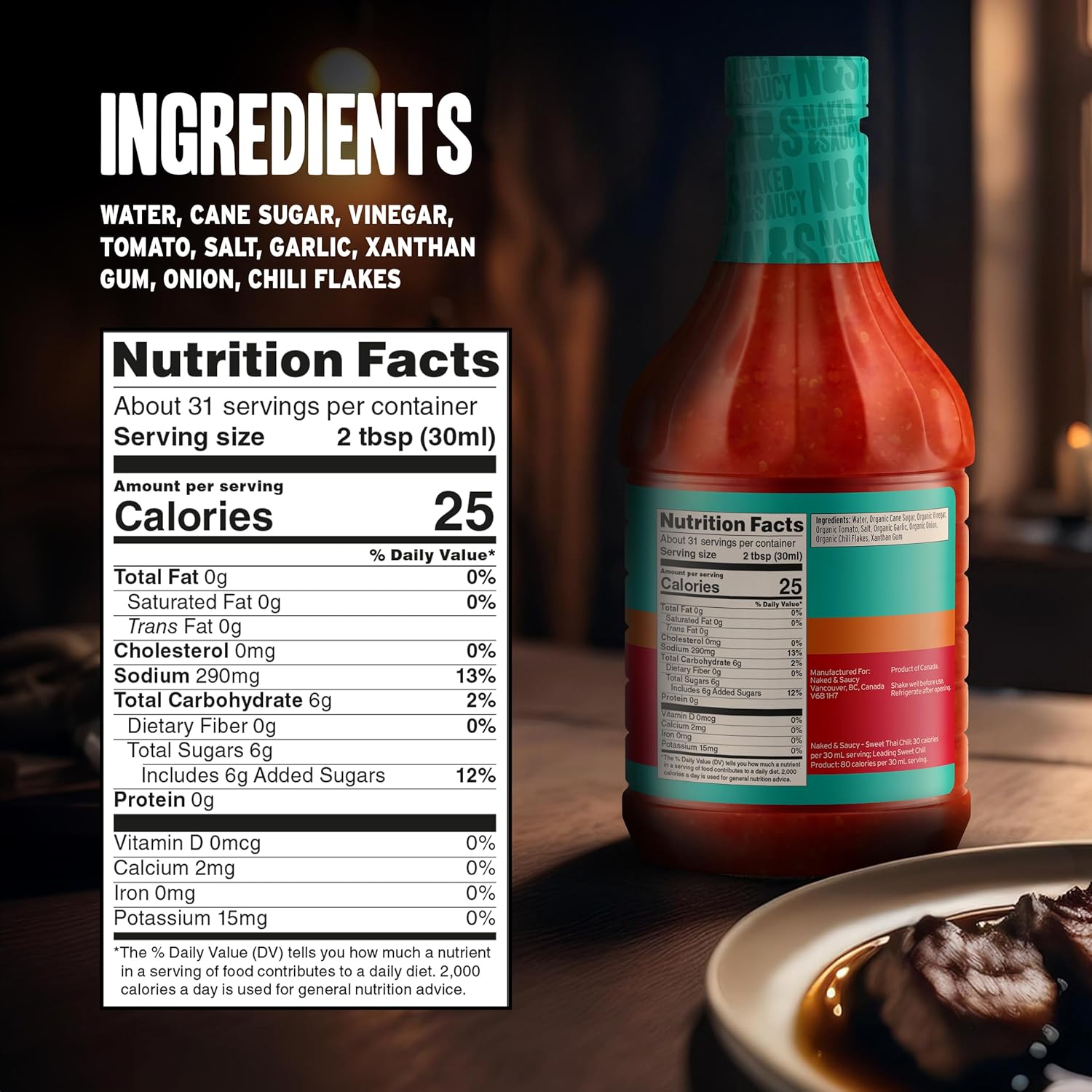 Naked & Saucy Low Sugar Sweet Thai Chili Sauce, Gluten-Free, Soy-Free, Vegan, Paleo, 31 fl oz