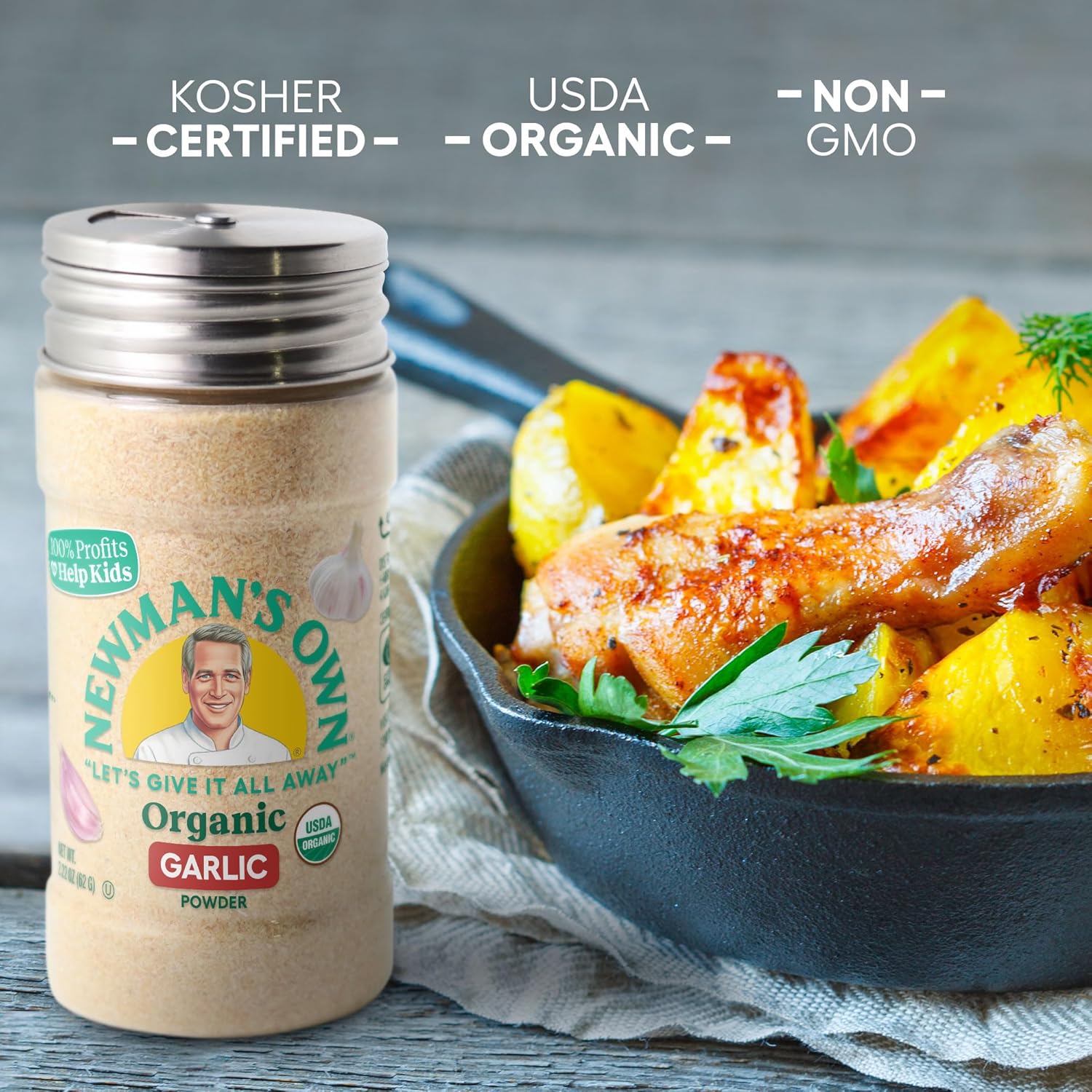 Newman's Own Organic Garlic Powder; USDA Certified Organic; Non-GMO; Kosher; 2.22 Oz Bottle