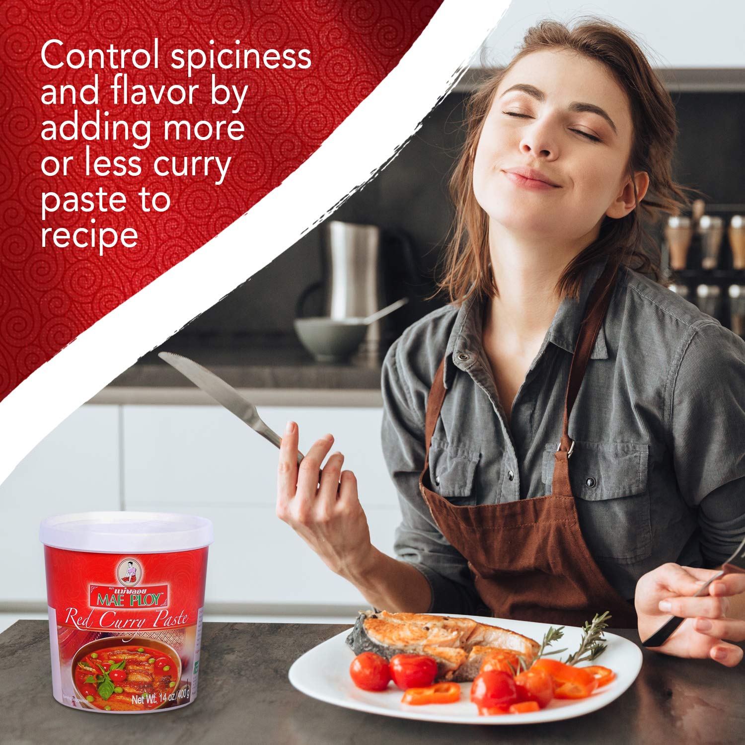 Mae Ploy Red Curry Paste, Authentic Thai Red Curry Paste For Thai Curries And Other Dishes, Aromatic Blend Of Herbs, Spices And Shrimp Paste, No MSG, Preservatives Or Artificial Coloring (14oz Tub)