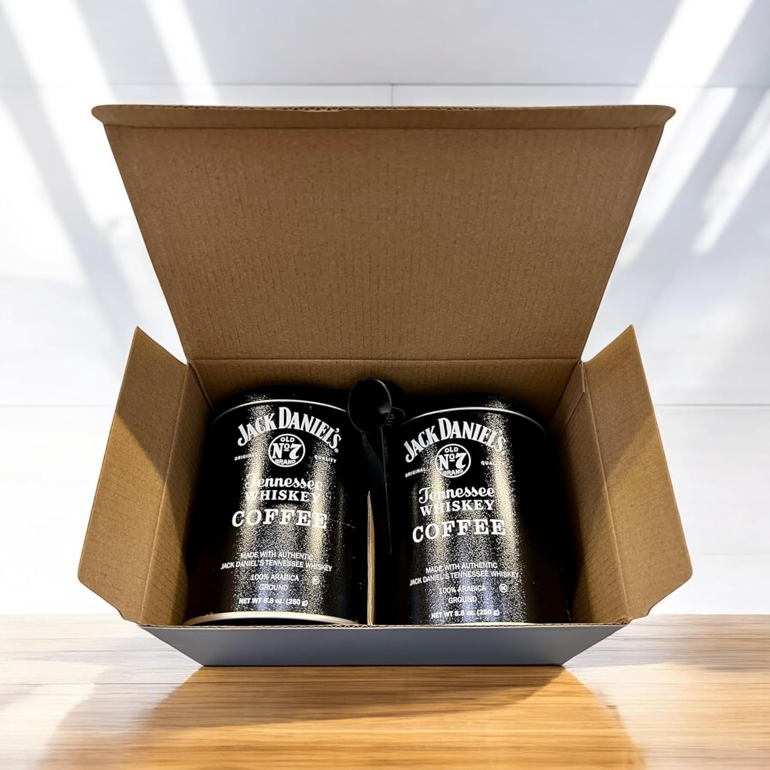 Jack Daniels Coffee (Pack of 2) 8.8oz each bundled with a complimentary measuring spoon 100% Arabica Medium Roast Ground Gourmet Coffee Kosher