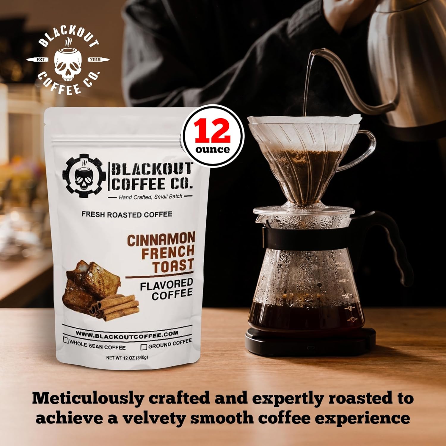 Blackout Coffee Cinnamon French Toast Flavored Medium Roast - Freshly Roasted in the USA - 12 oz Ground Coffee Pouch