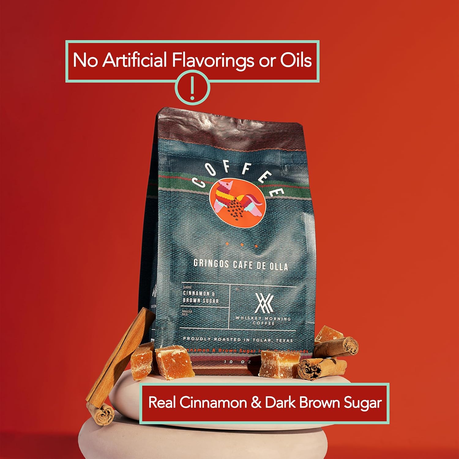 Gringos Cafe De Olla: Ground Coffee with Actual Cinnamon Stick and Piloncillo, 10 oz bag, Medium Roast