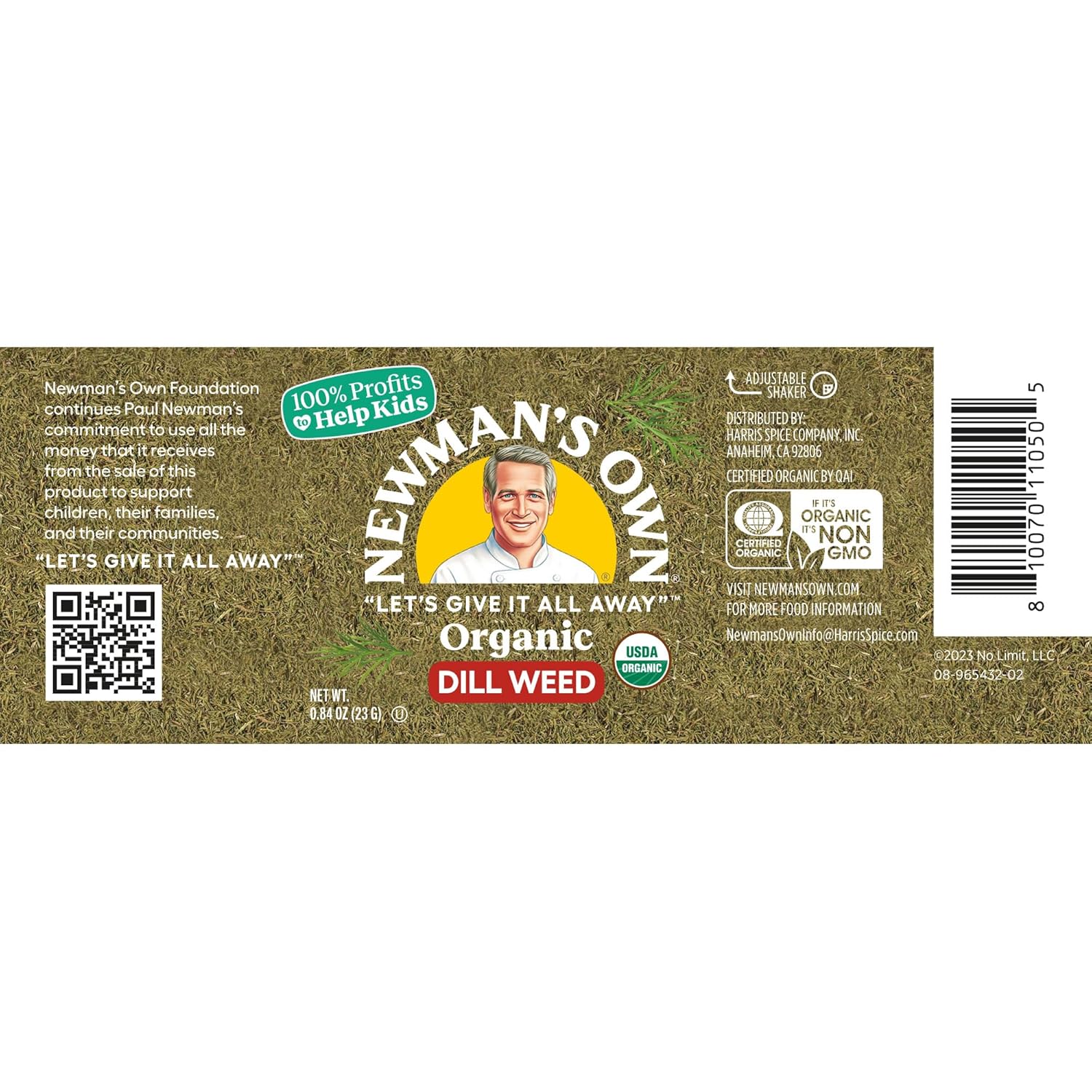 Newman's Own Organic Dill Weed; Great on Fish, Salads, Sauces, USDA Certified Organic, Non-GMO, Kosher, 0.84Oz. Bottle