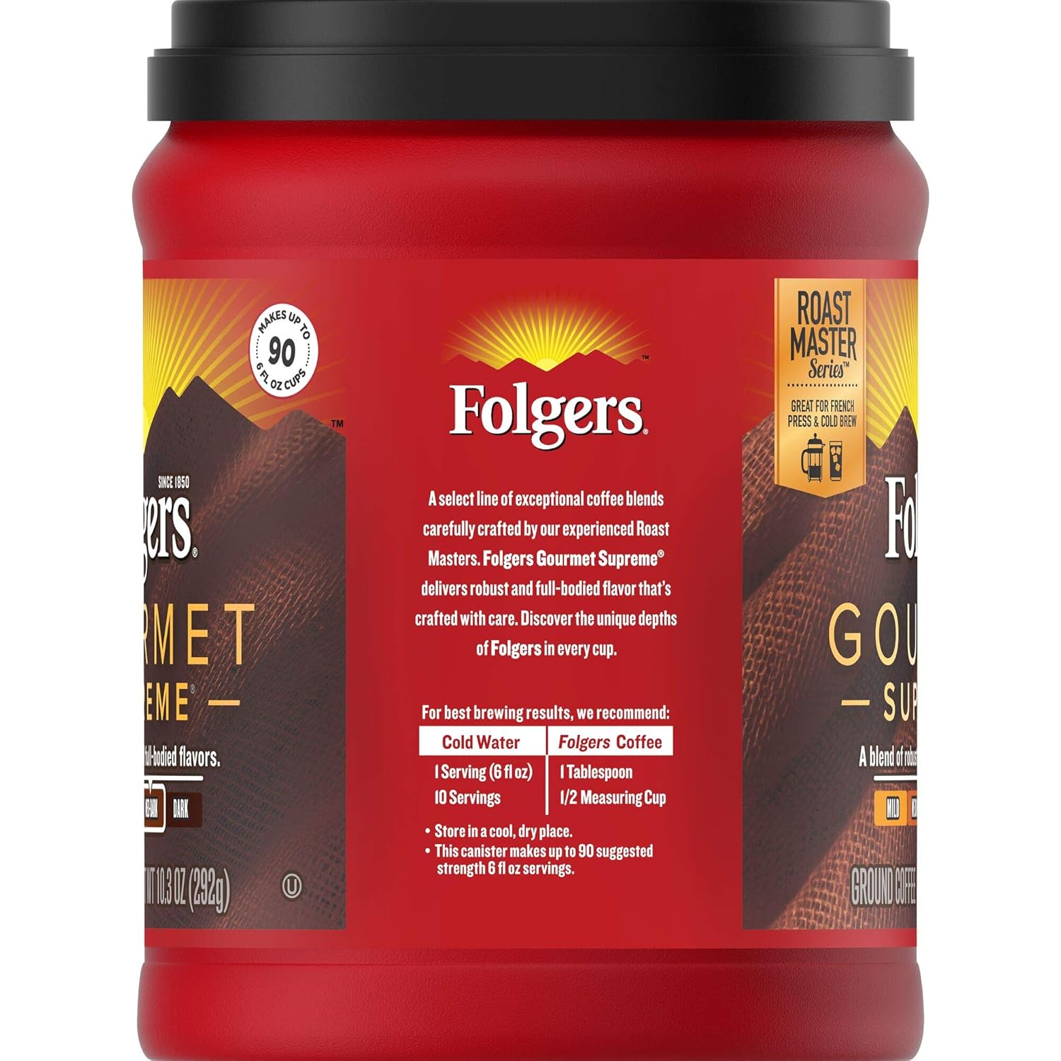 Folgers Gourmet Supreme Medium Dark Roast Ground Coffee, 10.3 Ounces