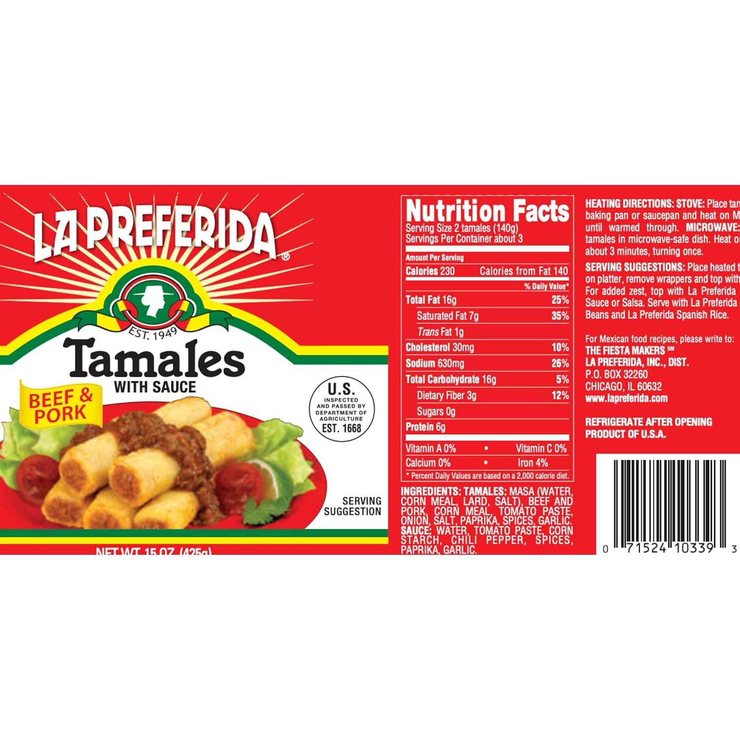 La Preferida Tamales Beef & Pork, 15 Oz (24)