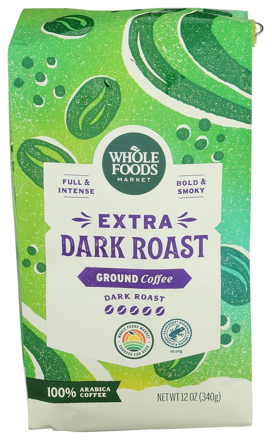 Whole Foods Market, Extra Dark Roast Ground Coffee, Full & Intense, Bold & Smoky, 12 Ounce