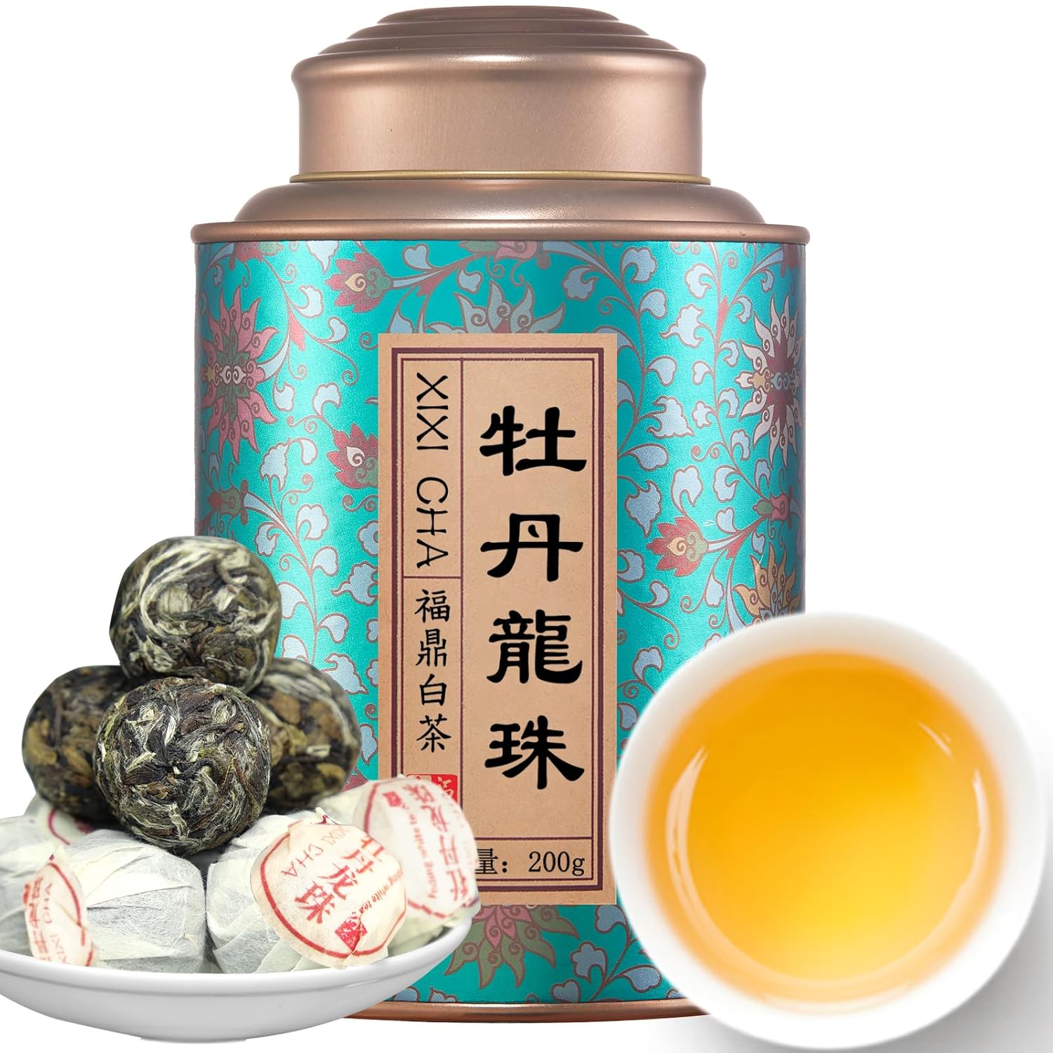 XIXICHA White Peony Tea White Tea Pearls 2013Yr Bai Mu Dan Aged White Tea Loose Leaf Fuding White Tea Chinese Tea White Tea Balls Bai Cha Long Zhu 200g/7oz Soft & Sweet Aroma 白茶 白牡丹茶 福鼎白茶
