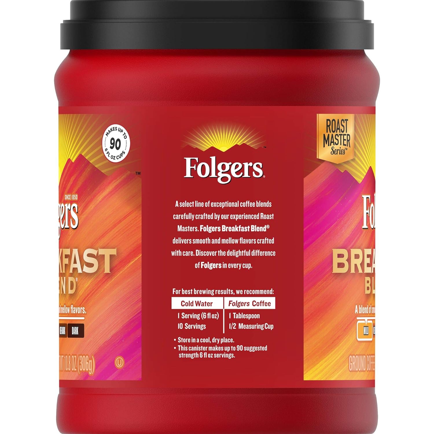 Folgers Breakfast Blend Mild Roast Ground Coffee, 10.8 Ounces
