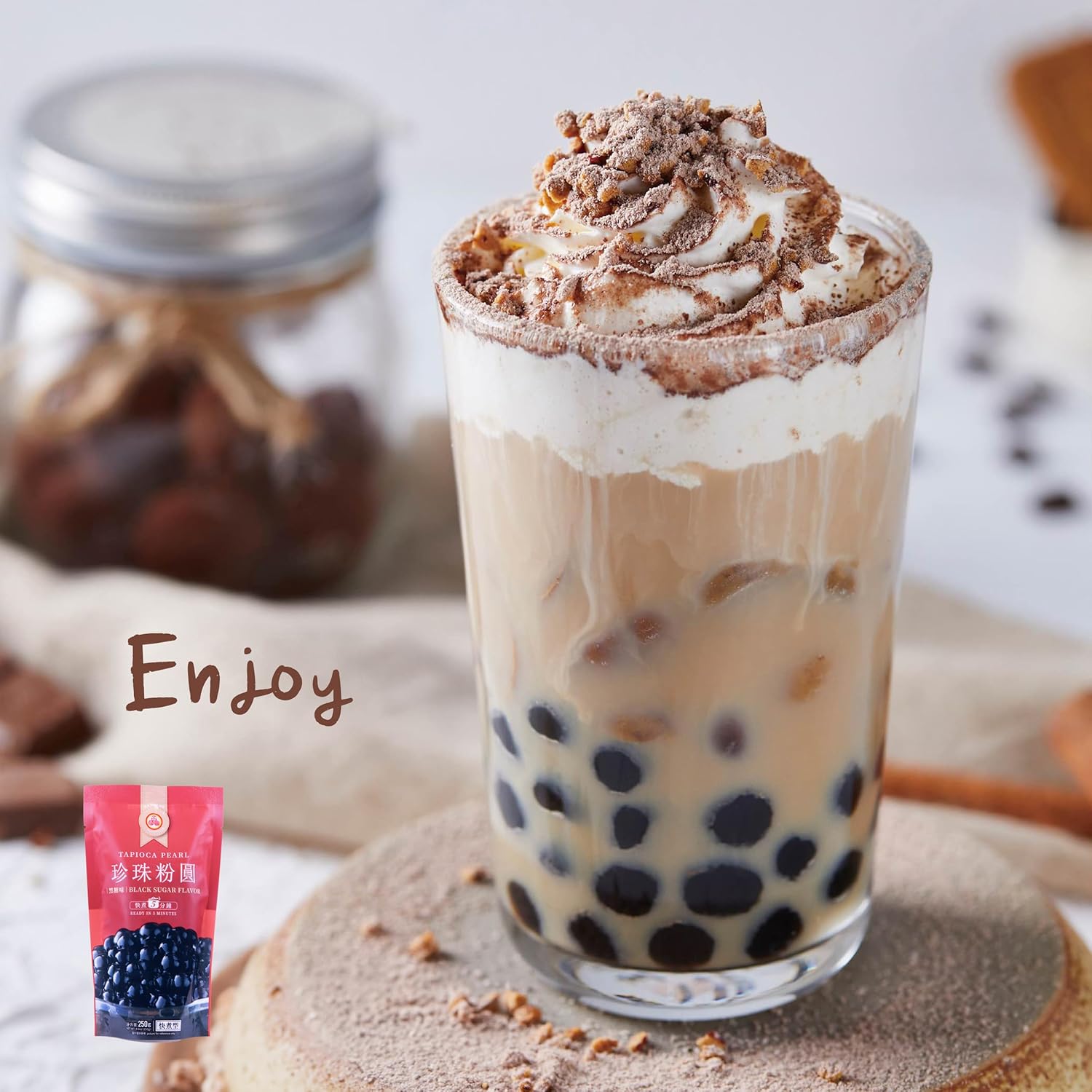 WuFuYuan Boba Tapioca Pearls, Black Sugar Flavor, Ready to Cook in 5 Minutes or Microwave in 3 Minutes, 8.8 oz. (2 Packs)