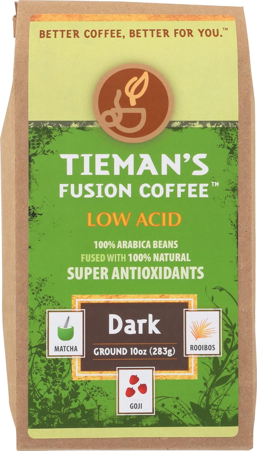 Tieman's Fusion Dark Roast Ground Coffee, Caffeinated, Low Acid, 10 Ounce (Pack of 6)