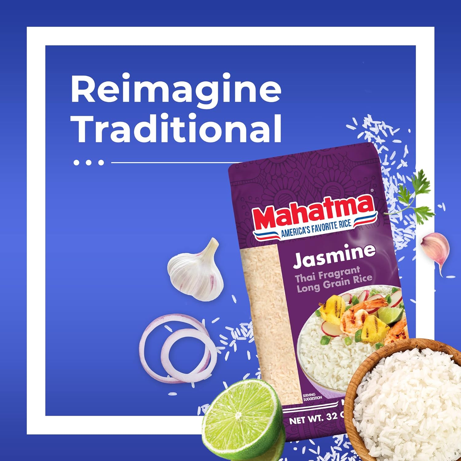 Mahatma Jasmine Rice, 2lb Bag of Rice, Thai, Indian, or Cambodian Fragrant Flavored Rice, Stovetop or Microwave Rice